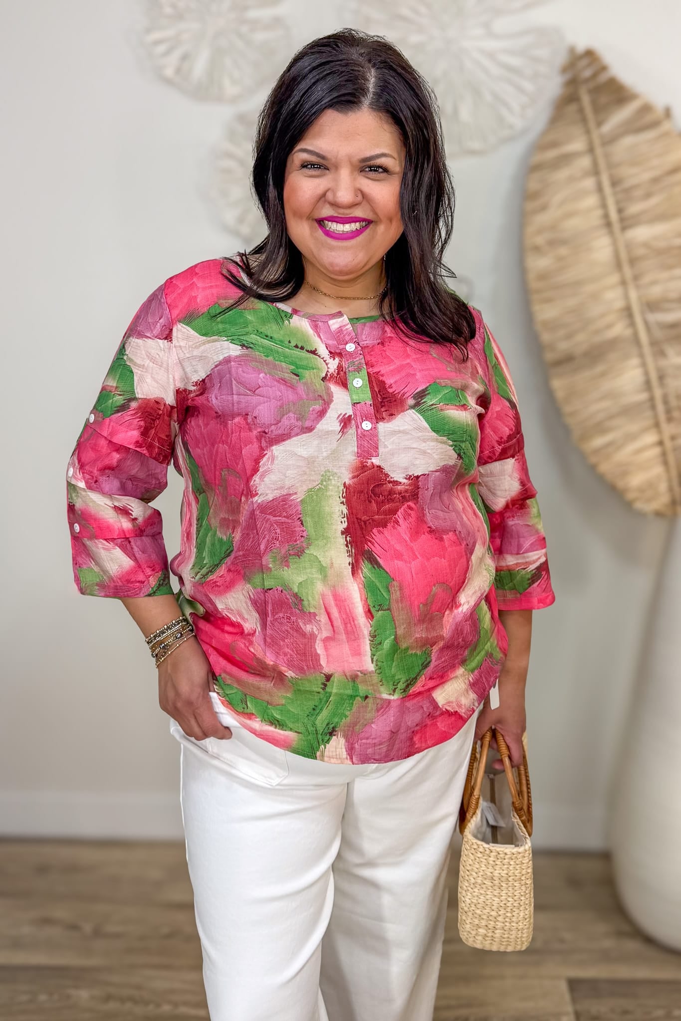 Pink Brushstroke Print Blouse