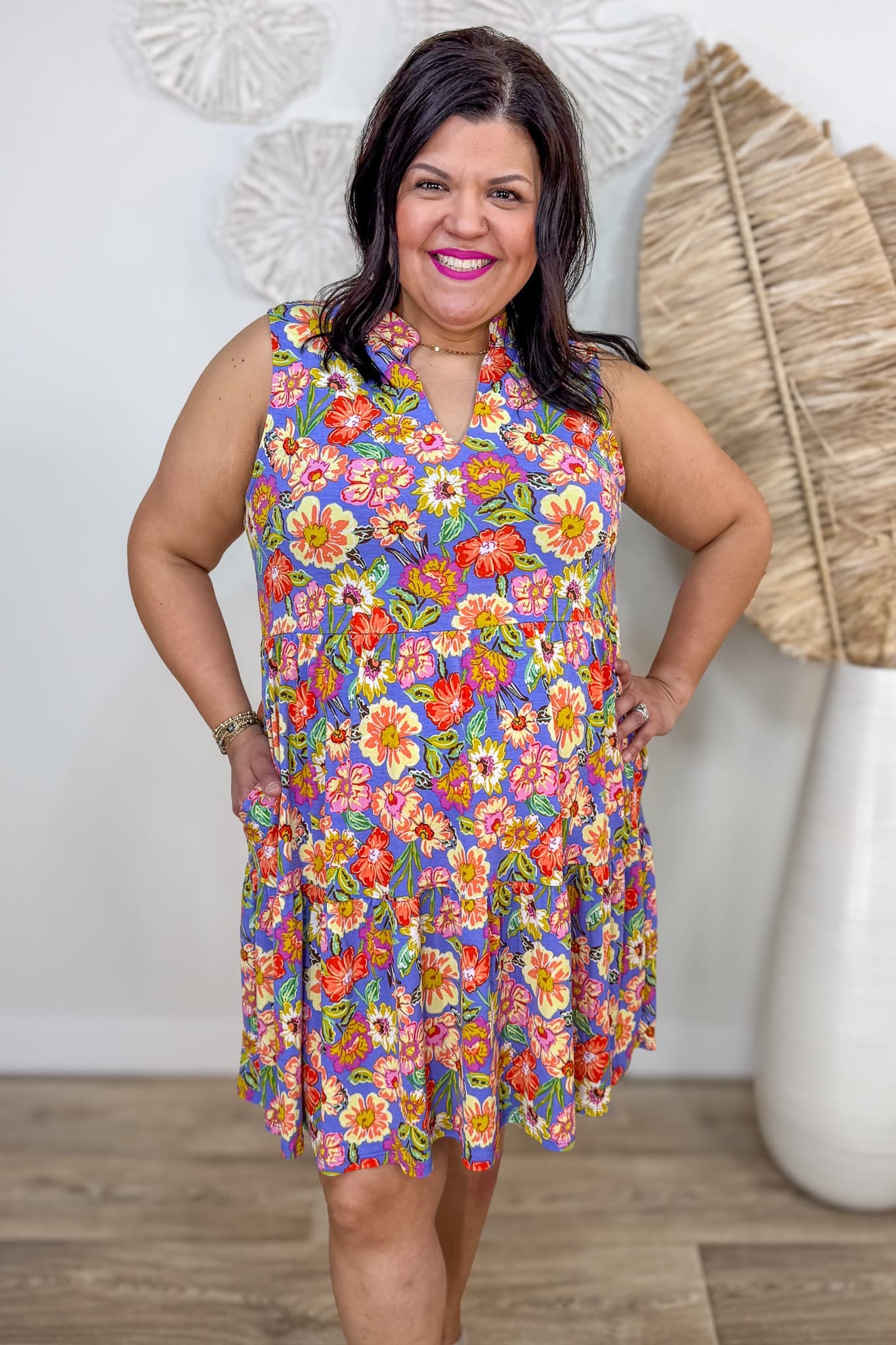 Violet Blue Flower Tiered Tank Dress