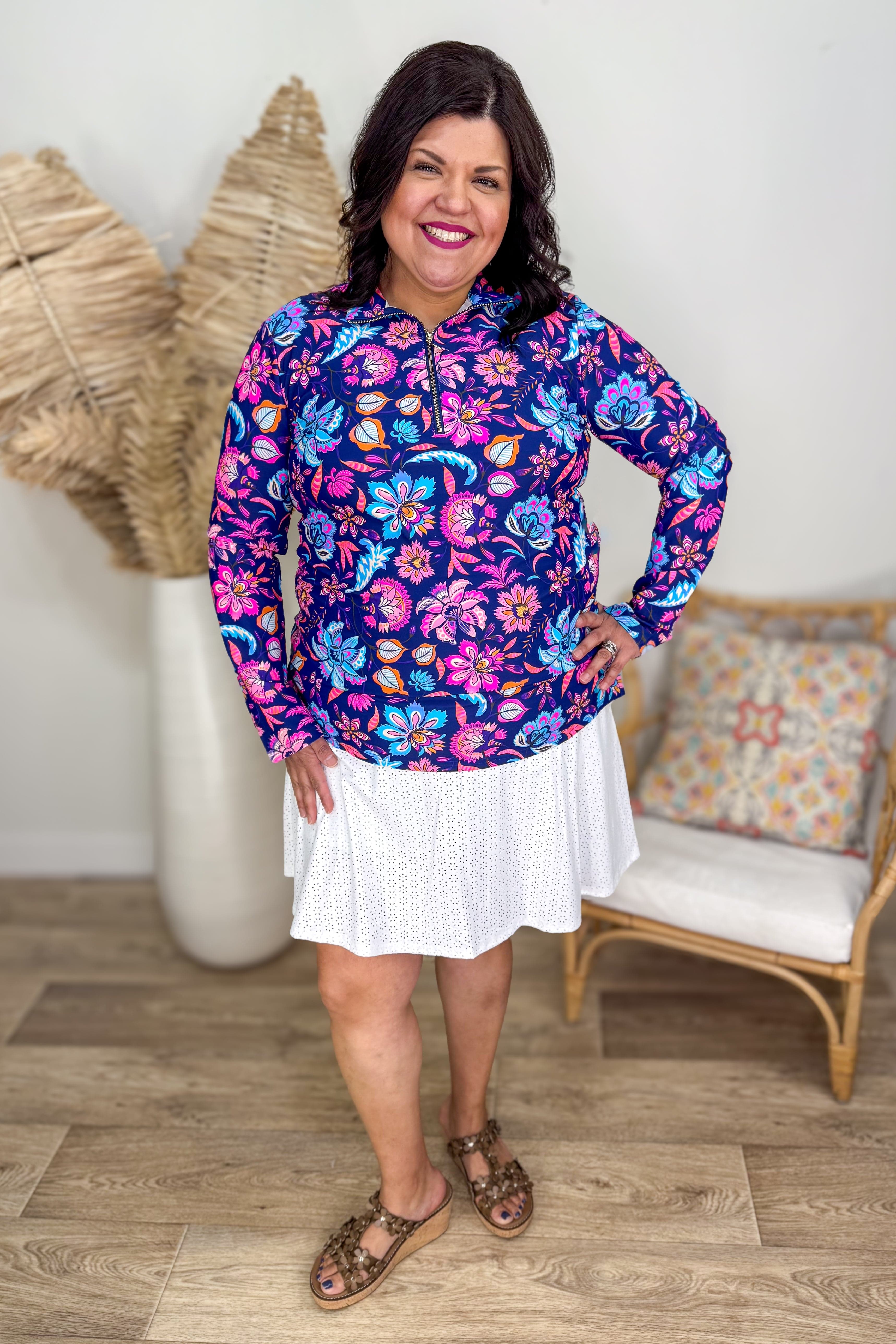 Navy Floral Dawn Half Zip Pullover