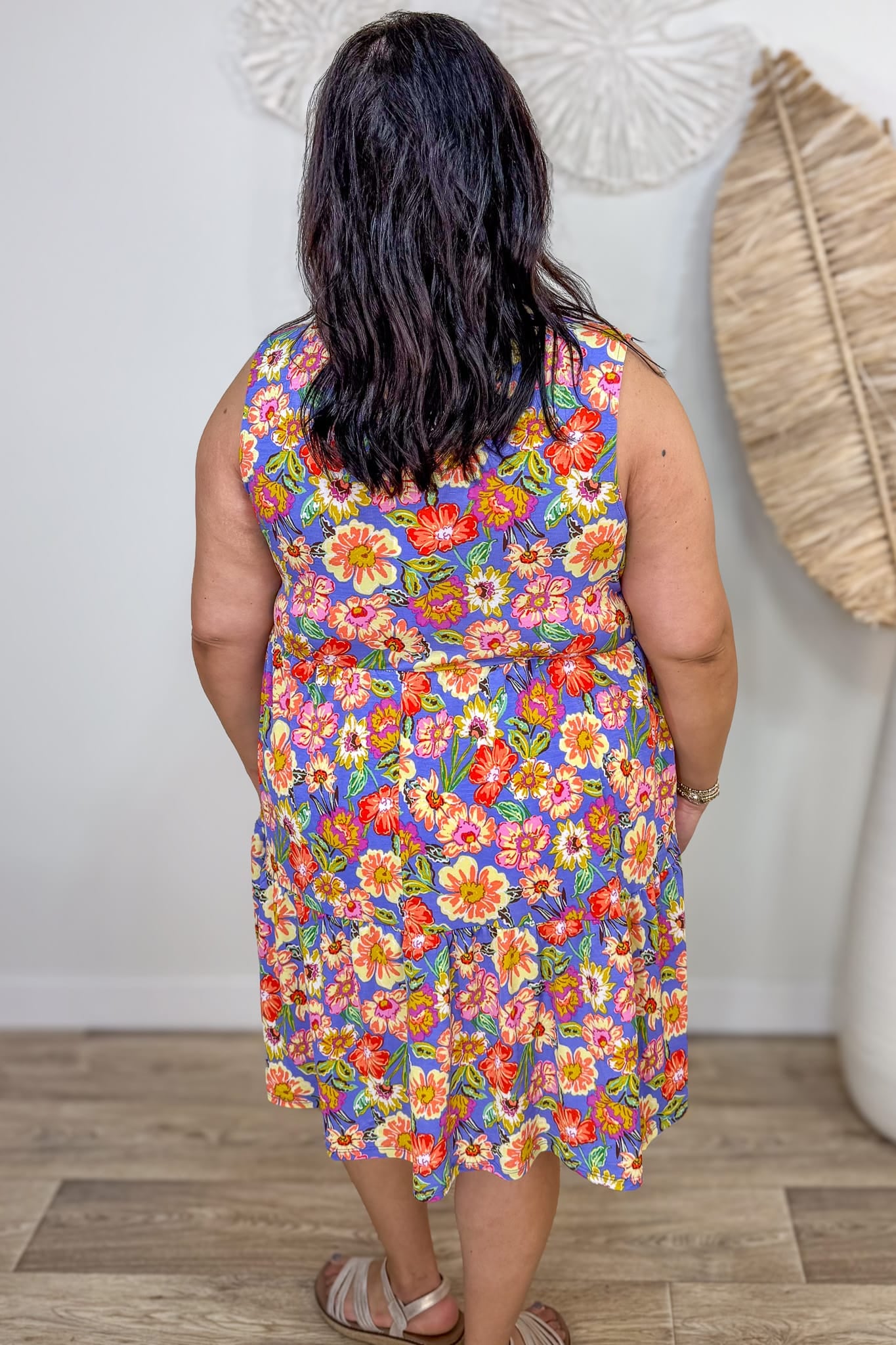 Violet Blue Flower Tiered Tank Dress Back