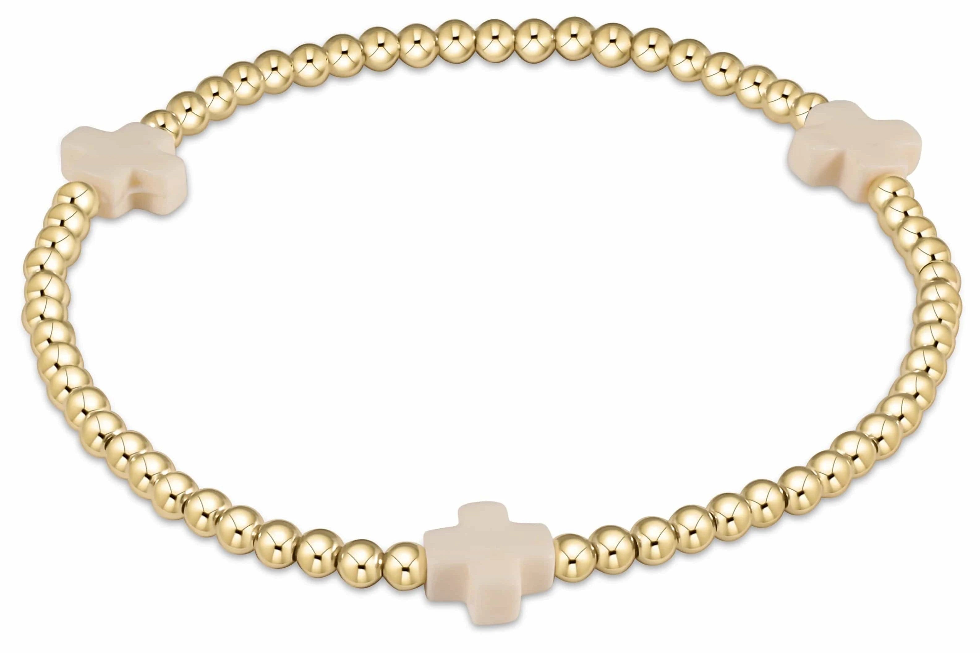 Signature Cross Gold Pattern 3mm Bead Bracelet - Off White