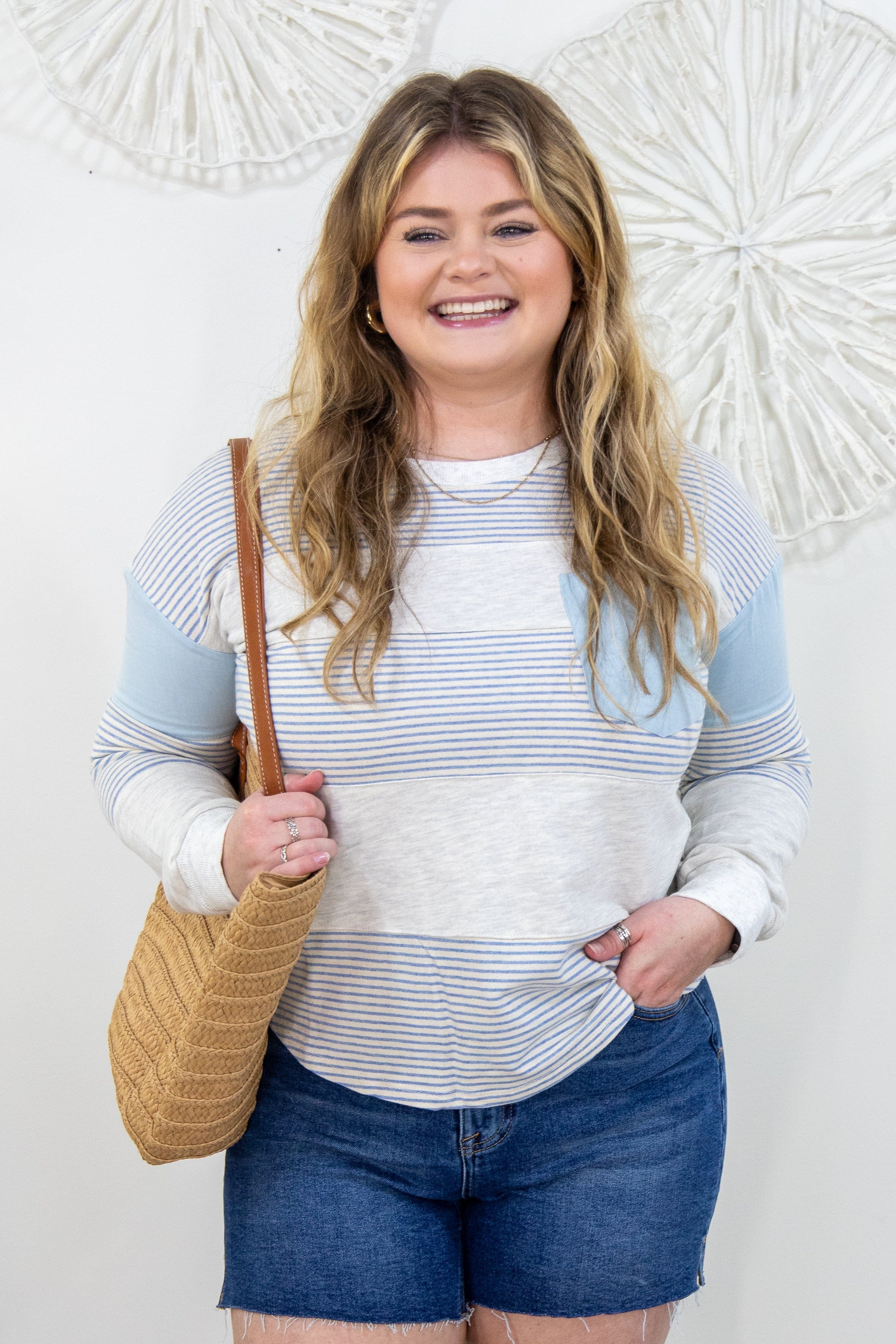 Denim Contrast Mixed Stripe Pullover