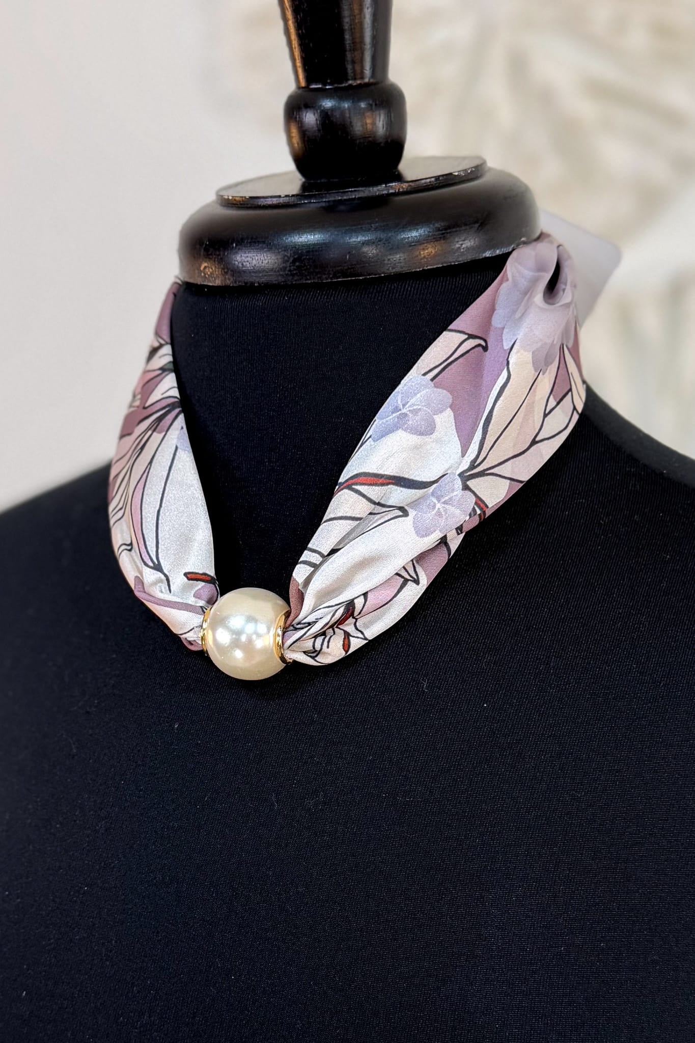 Purple Floral Pearl Scarf Necklace