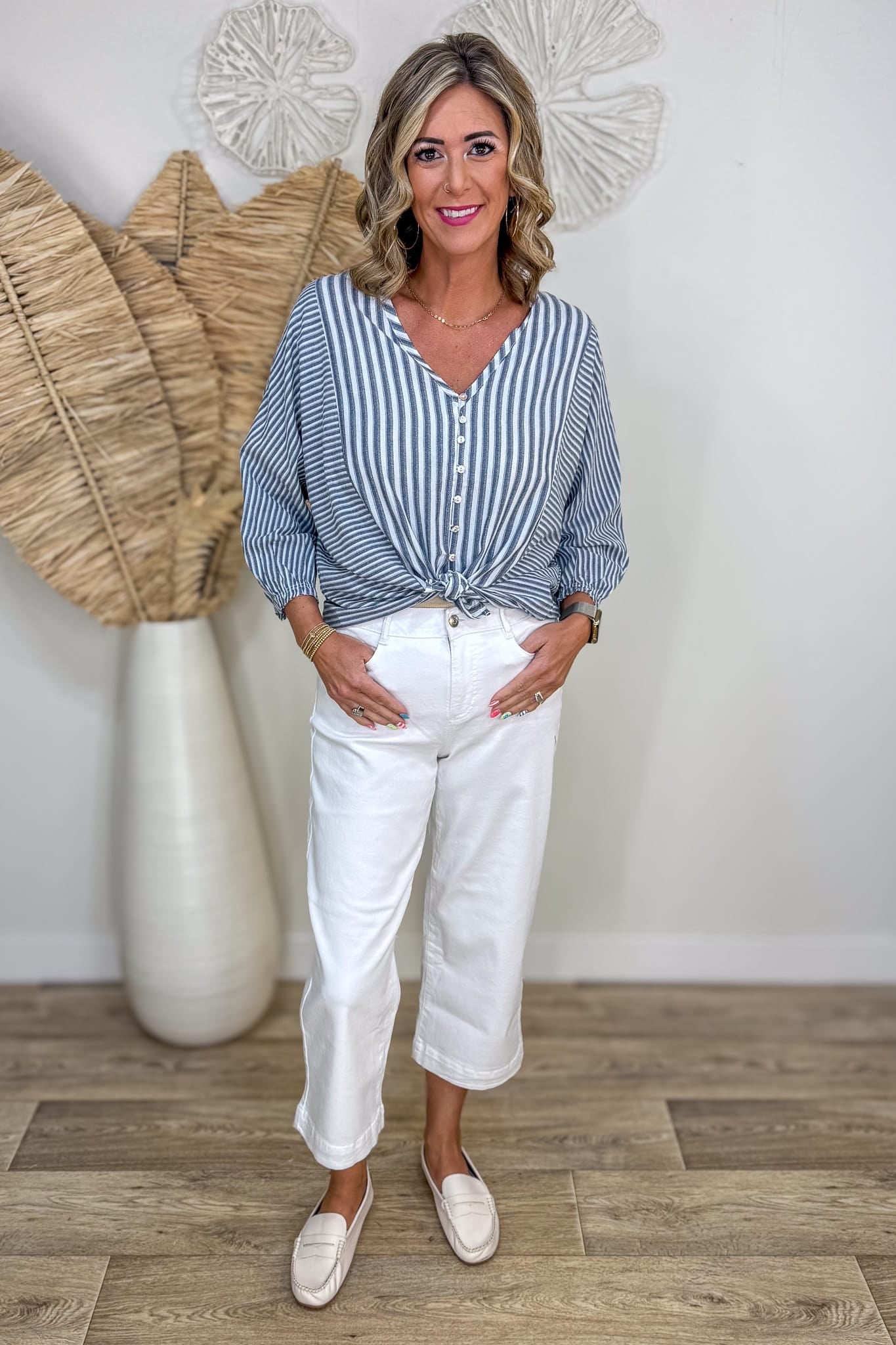 Midnight Mixed Stripe Top Styled