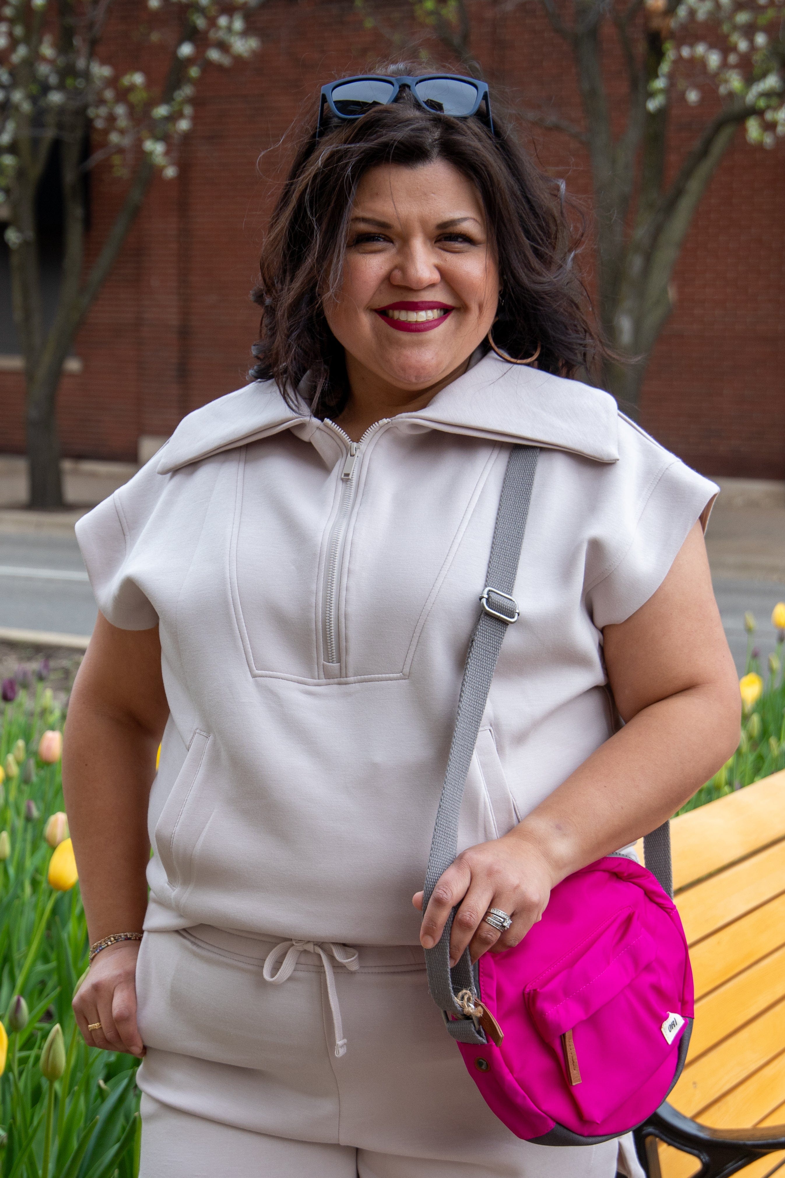 Mocha Cream Scuba Funnel Neck Top