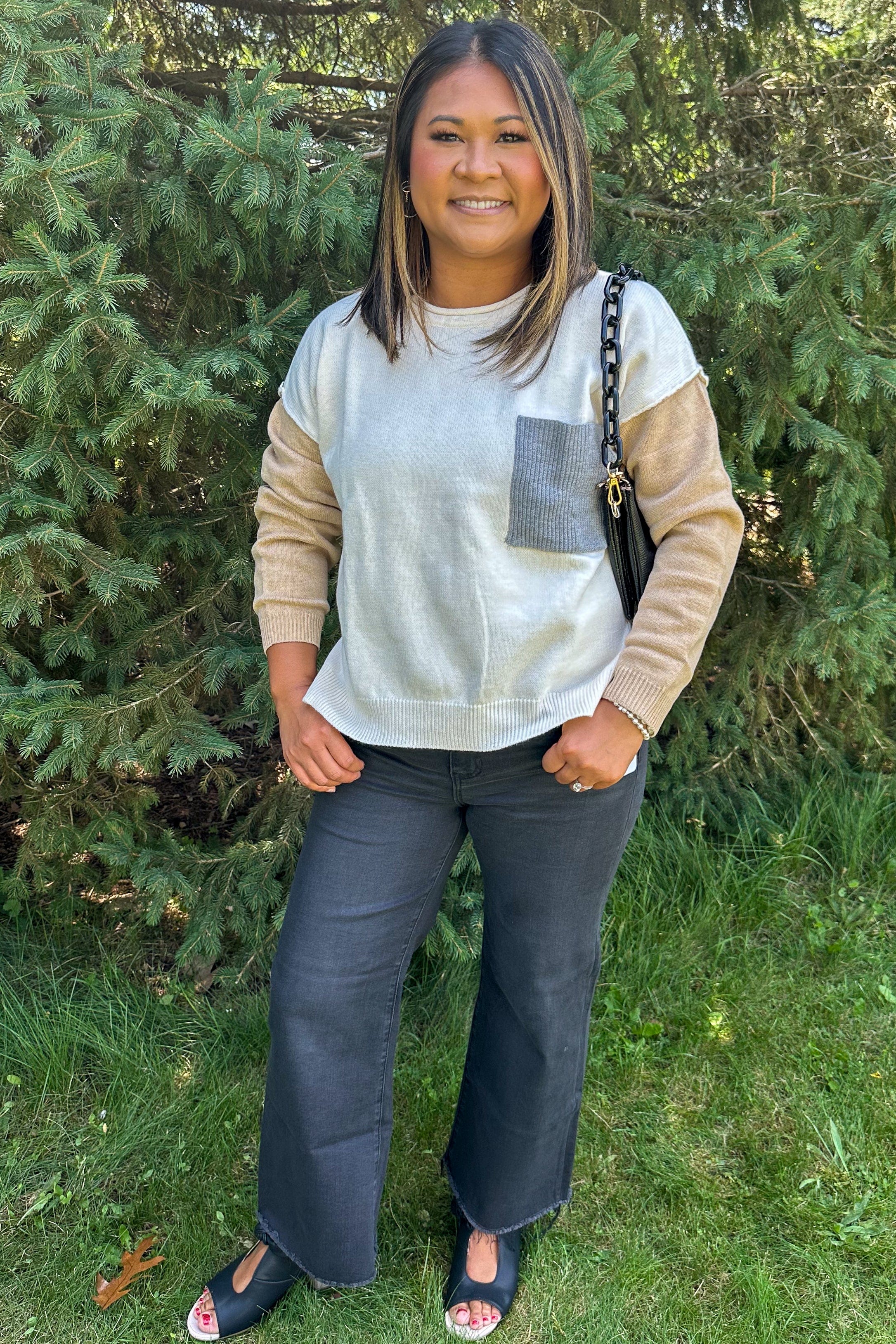 Taupe Colorblock Sweater styled