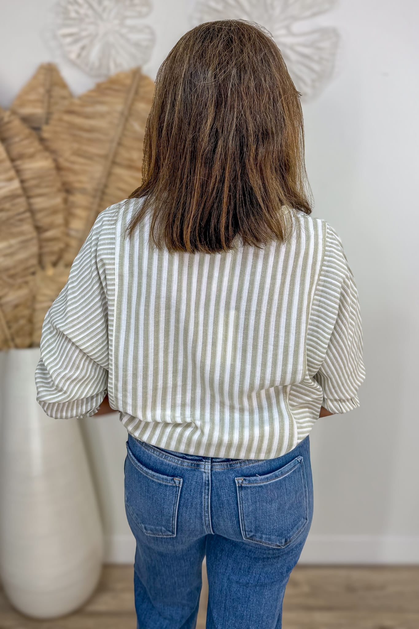 Olive Mixed Stripe Top Back