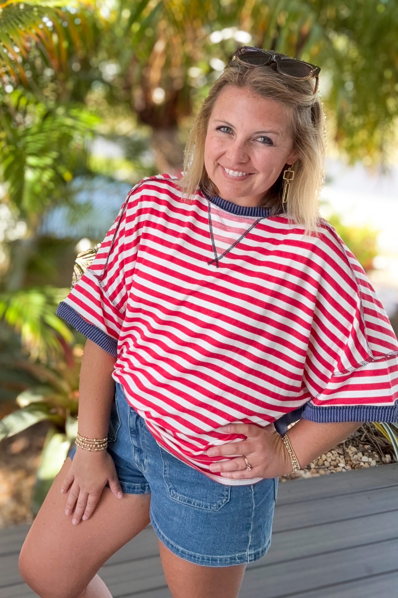 Red, White & Navy Oversized Top