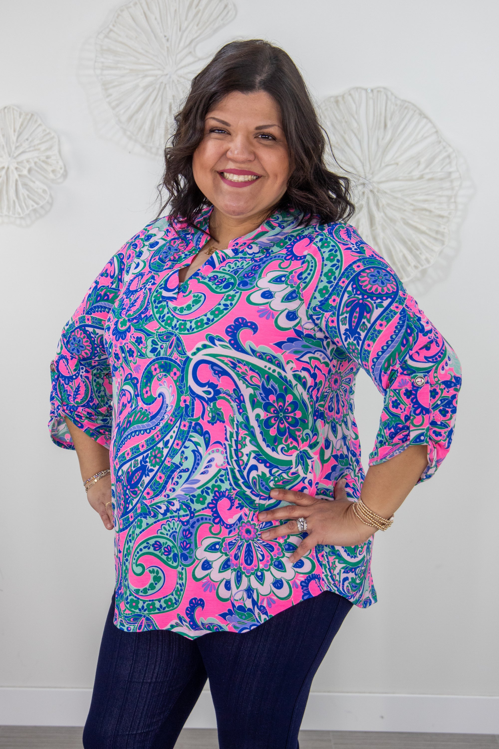 Neon Pink & Green Paisley Lizzy Top