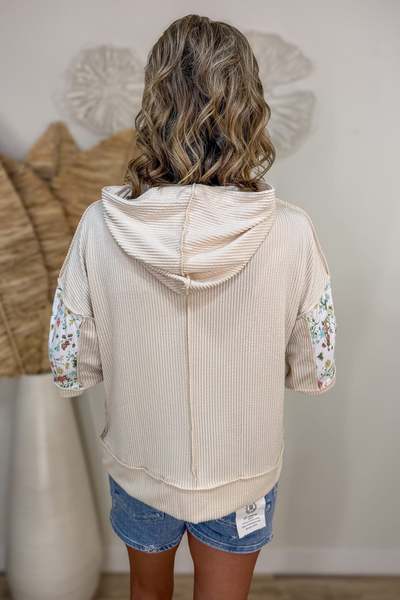 Oatmeal Rib Floral Colorblock Oversized Pullover ack