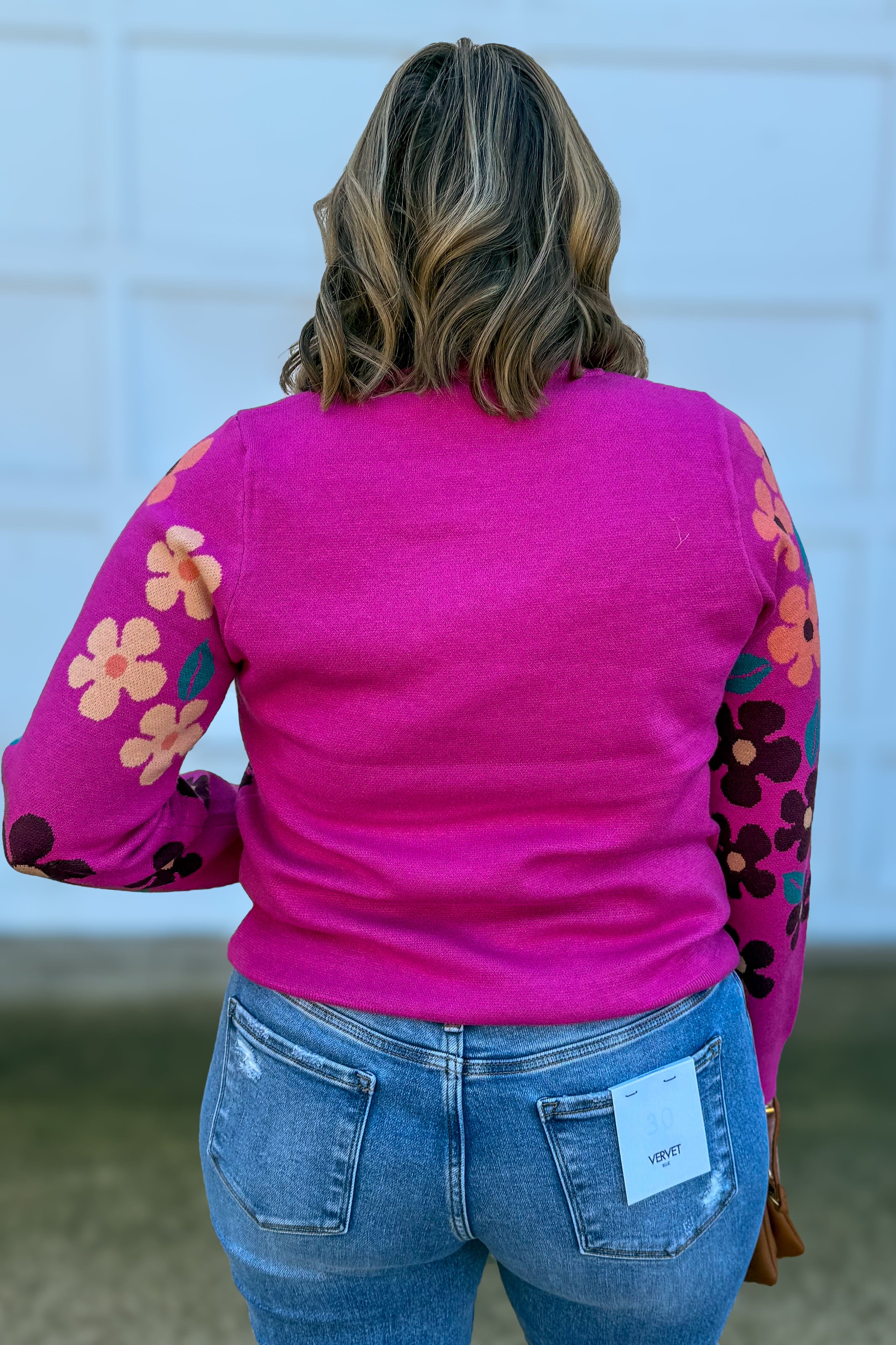 Magenta Floral Pop Sweater Back