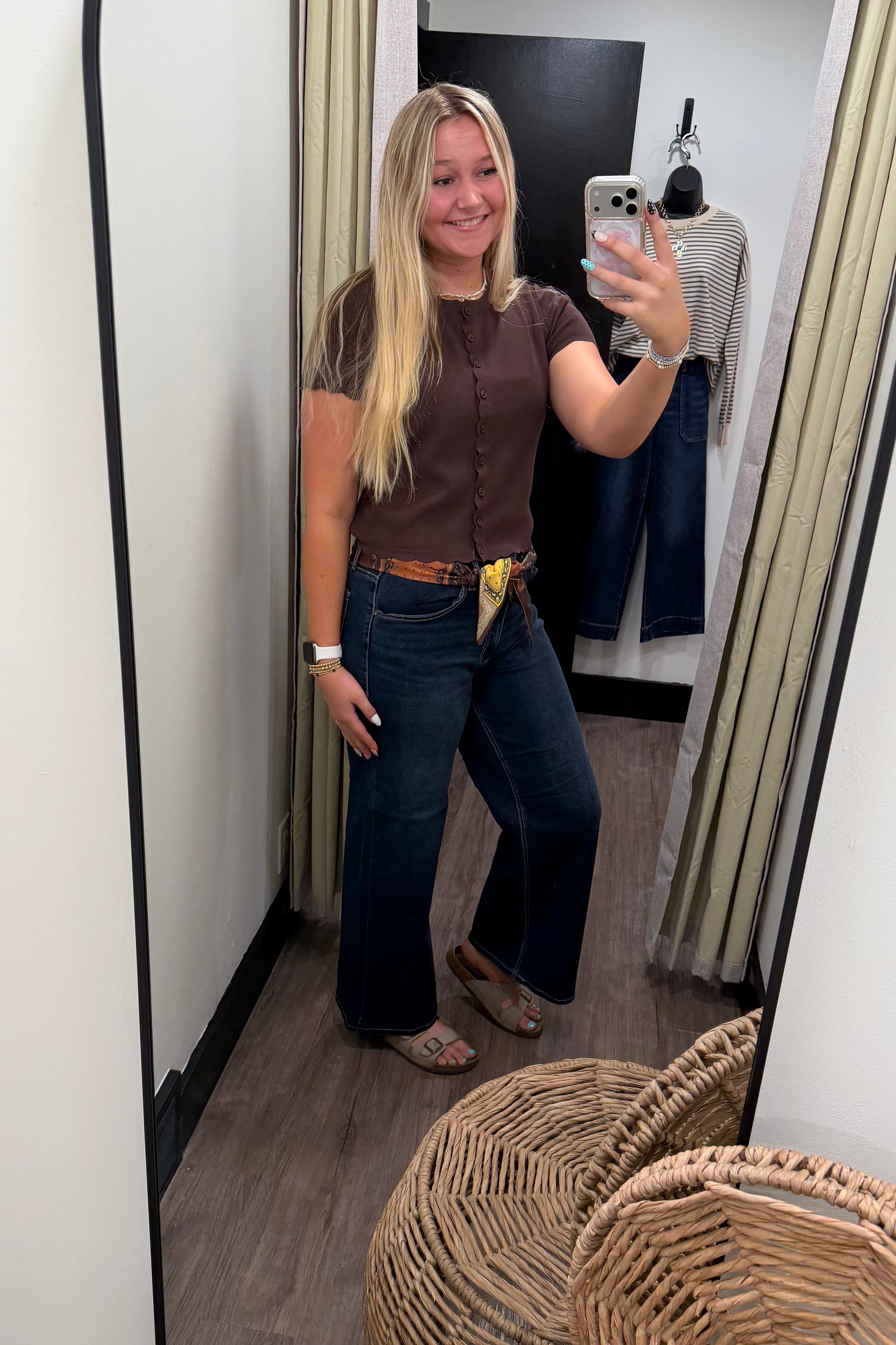 Dark Stonewash Scarf Belt Wide Leg Denim
