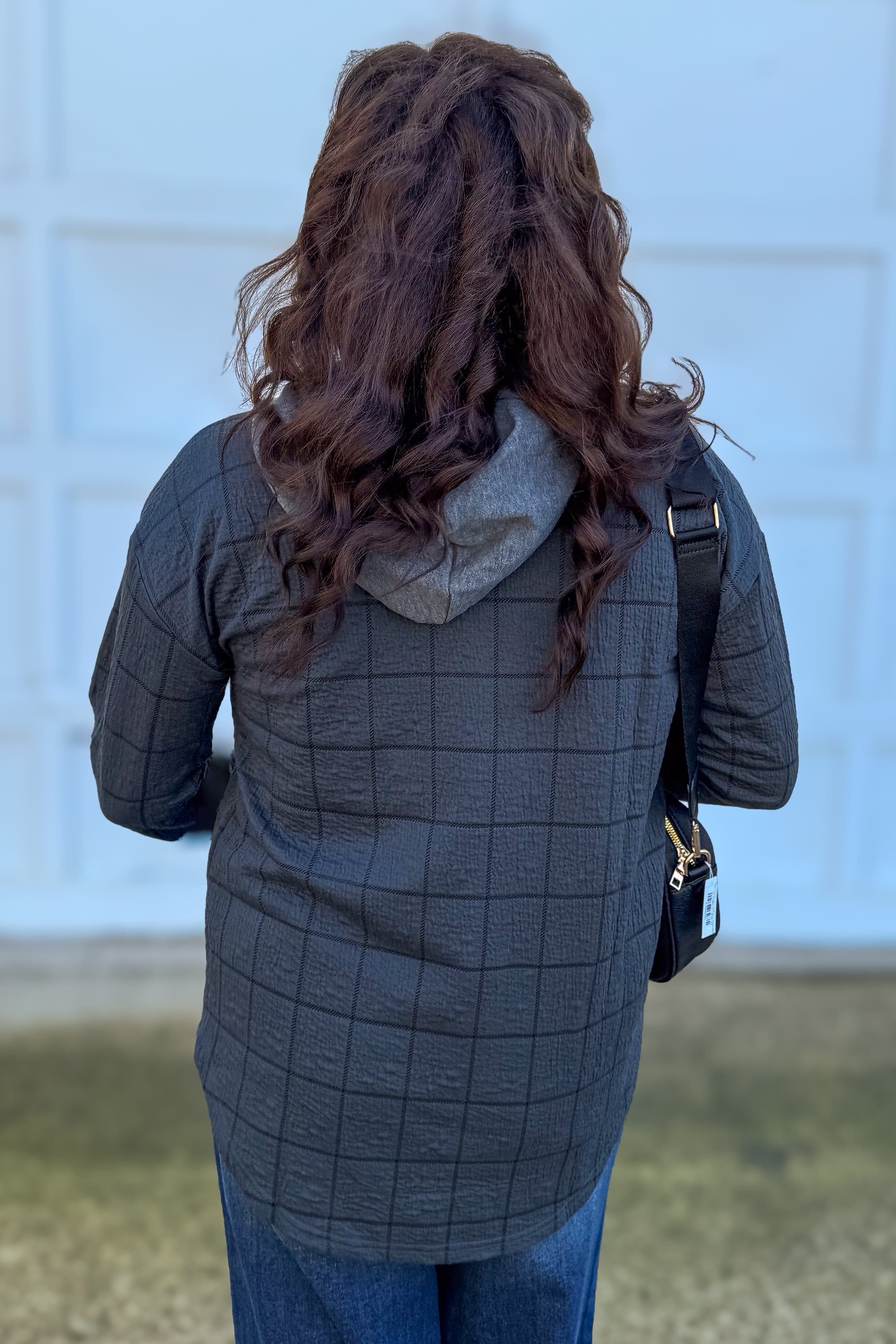 Slate Jacquard Check Shacket Back