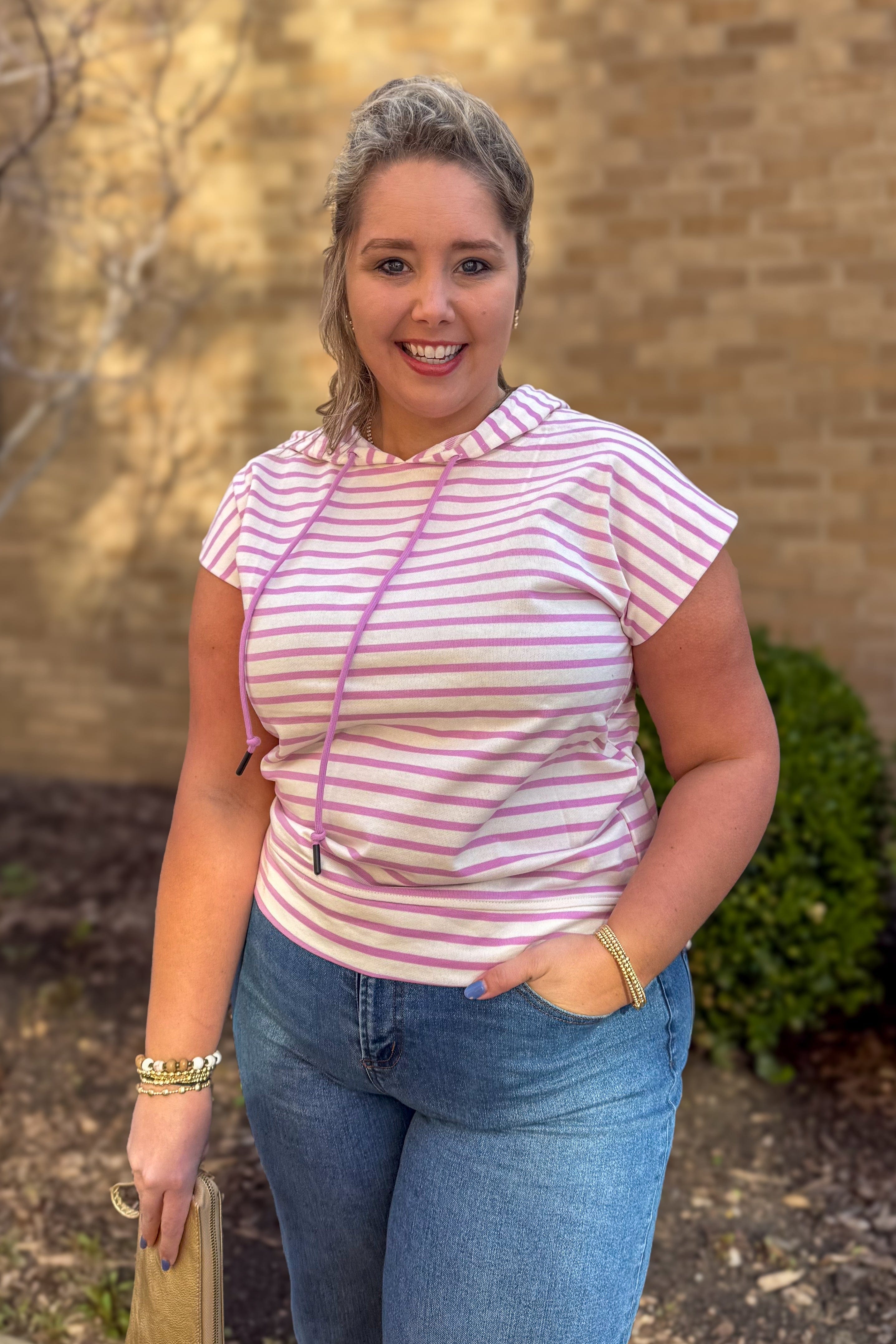 Lilac Stripe Sleeveless Hoodie Top