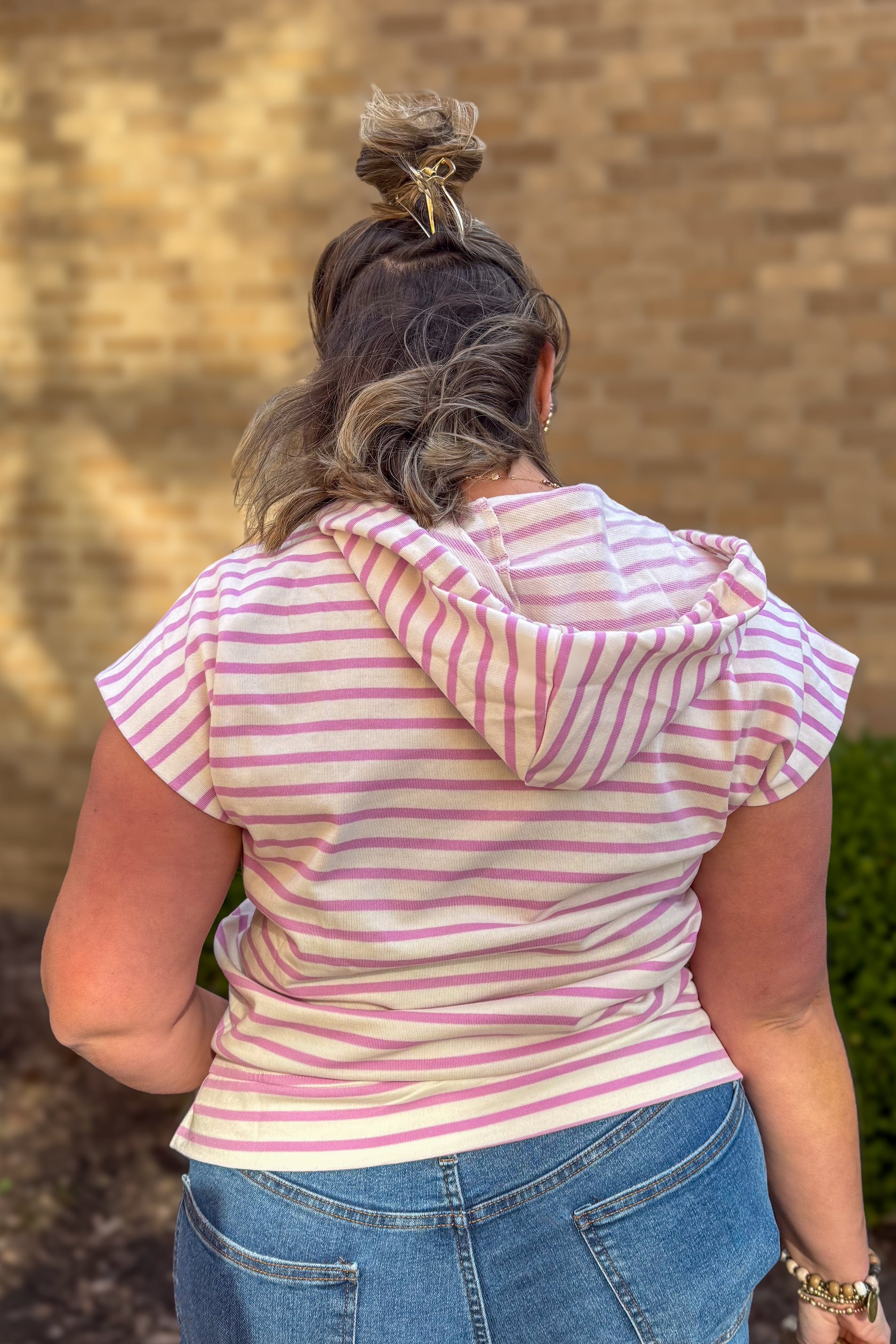 Lilac Stripe Sleeveless Hoodie Top back