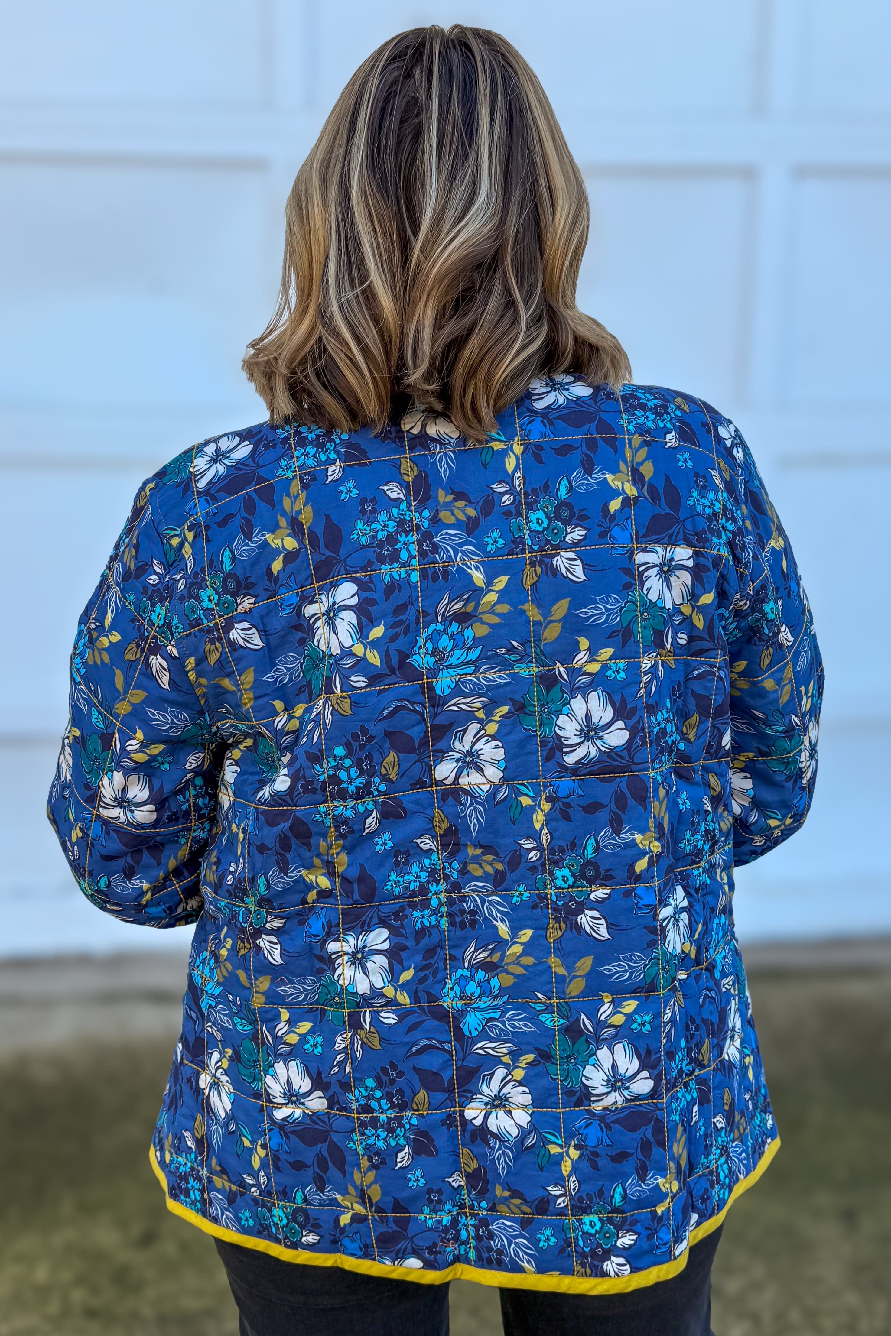 Blue Floral Reversible Quilted Jacket Back