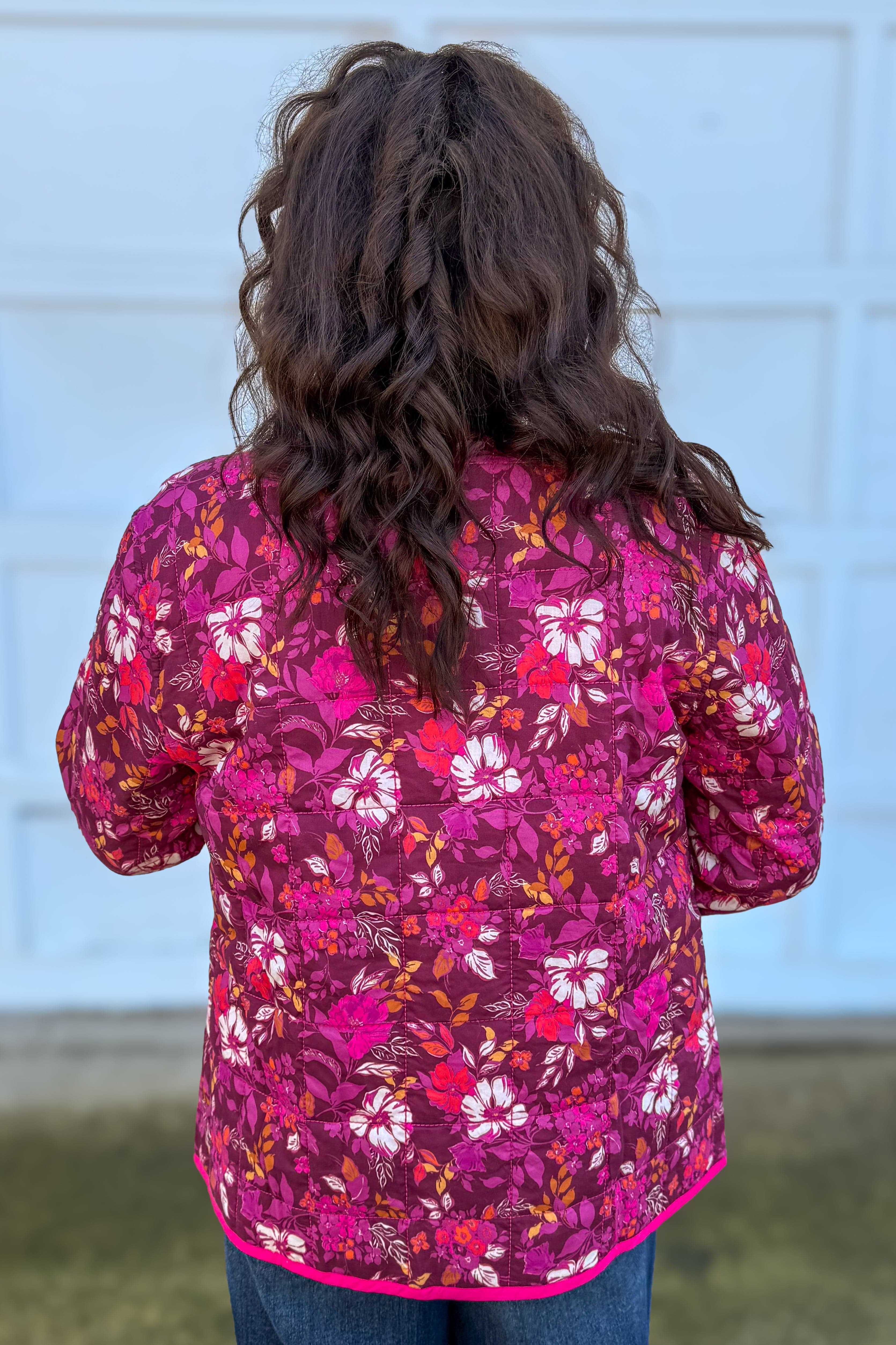 Berry Floral Reversible Quilted Jacket Back