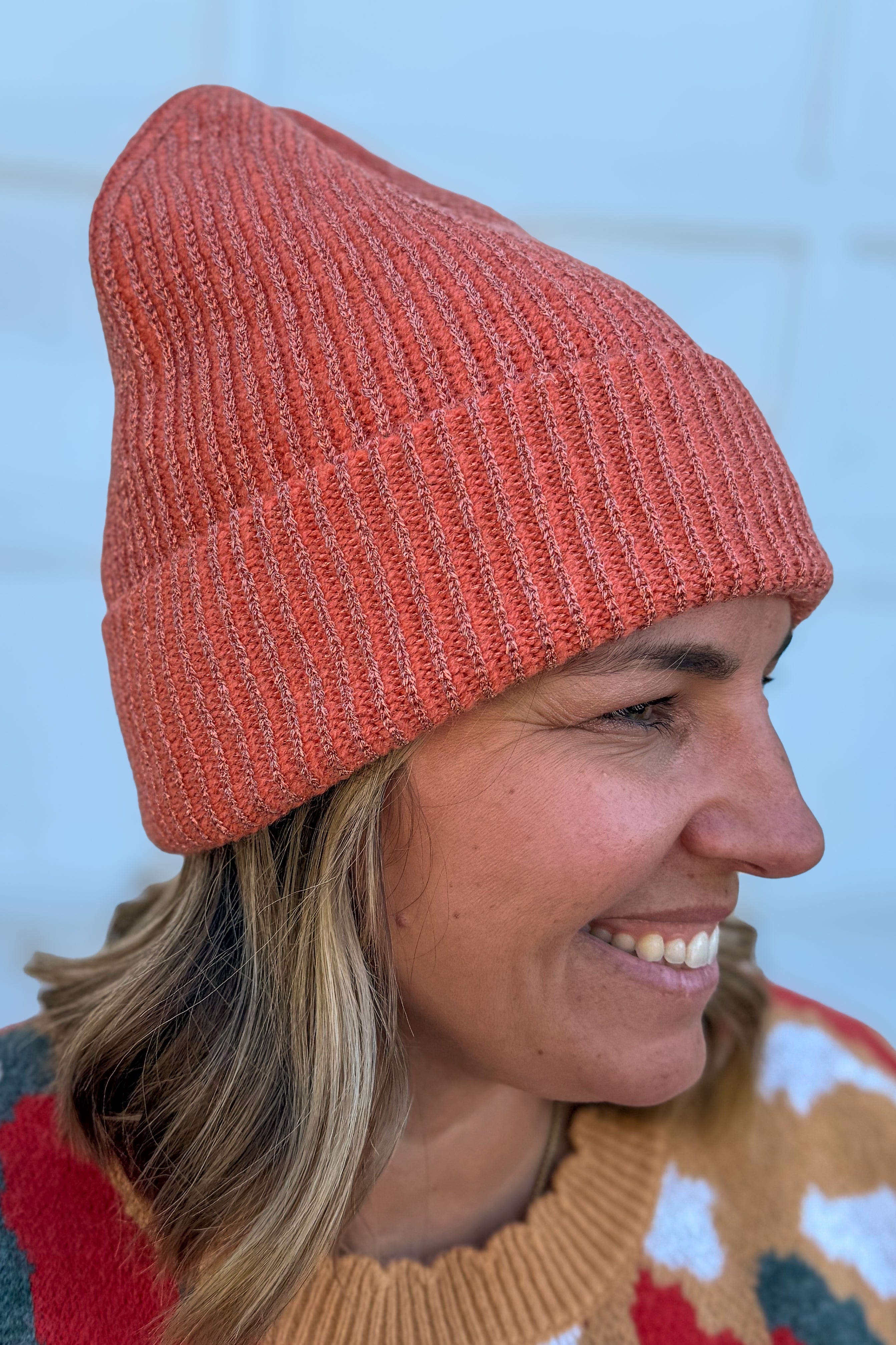 Rust Metallic Ribbed Beanie