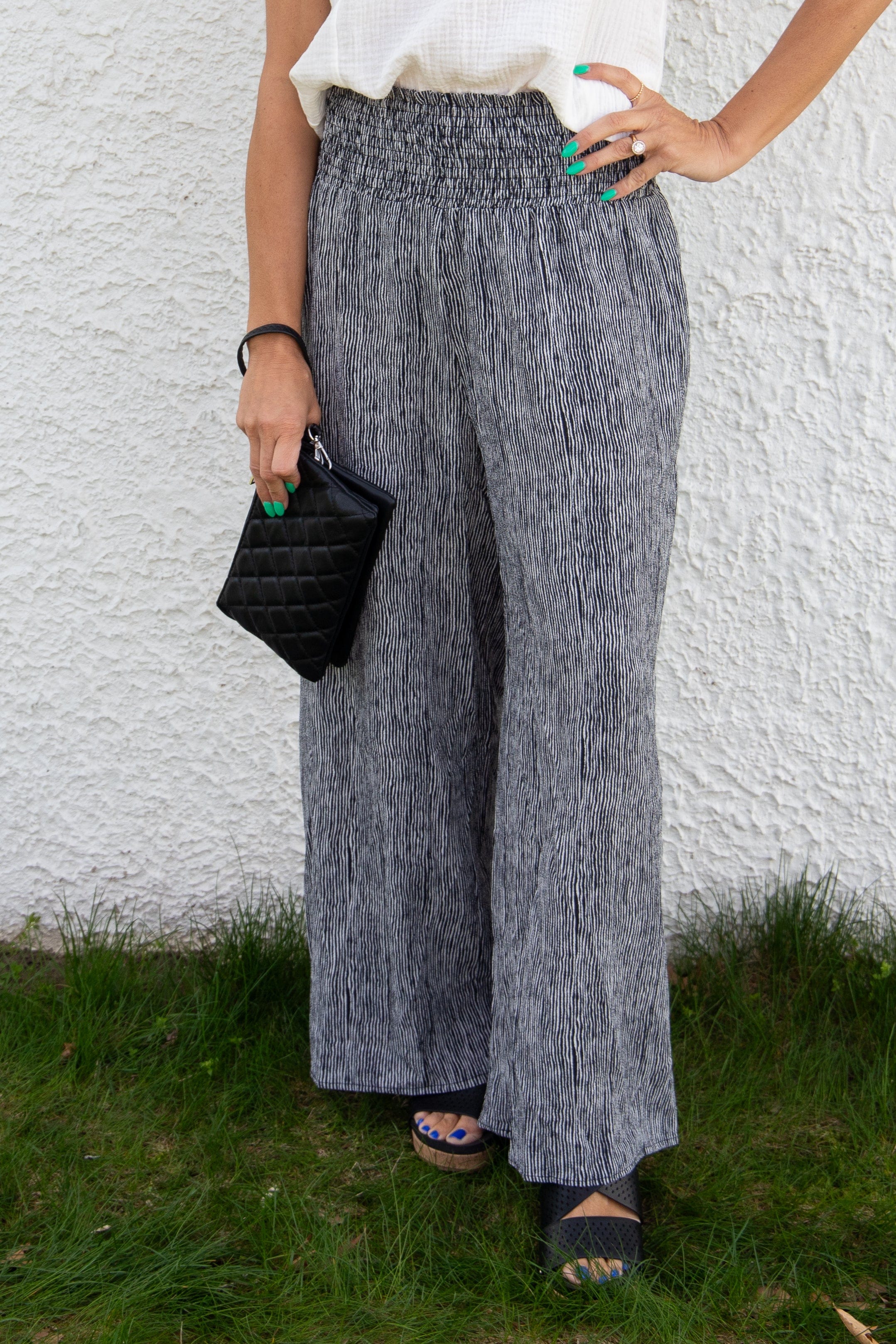 Black & White High Waist Smocked Pants