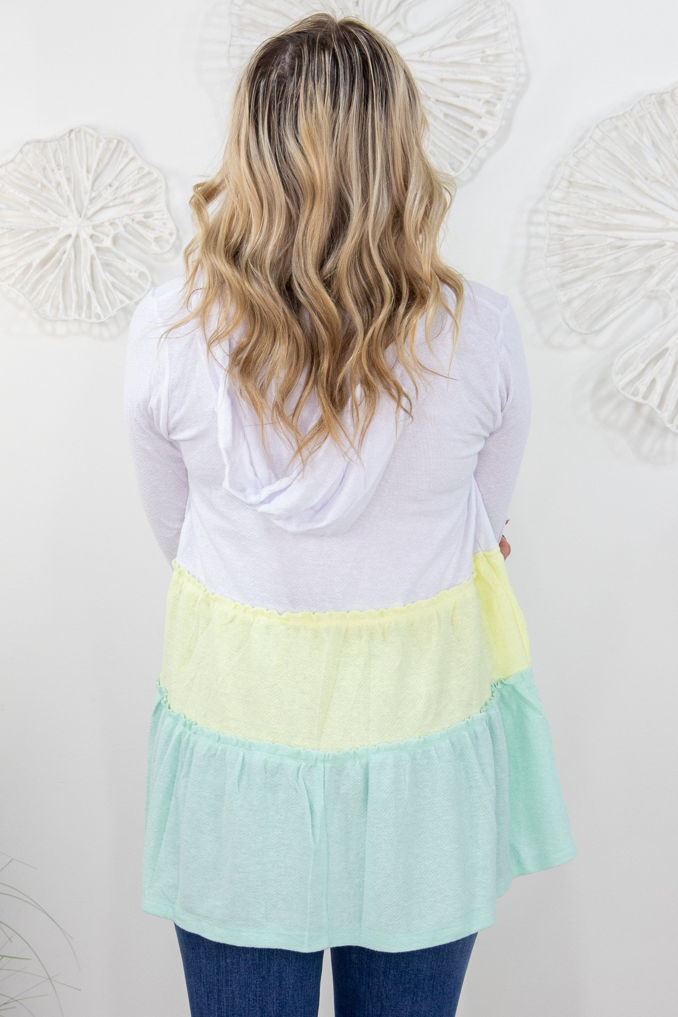 Green Color Block Ruffle Hoodie back
