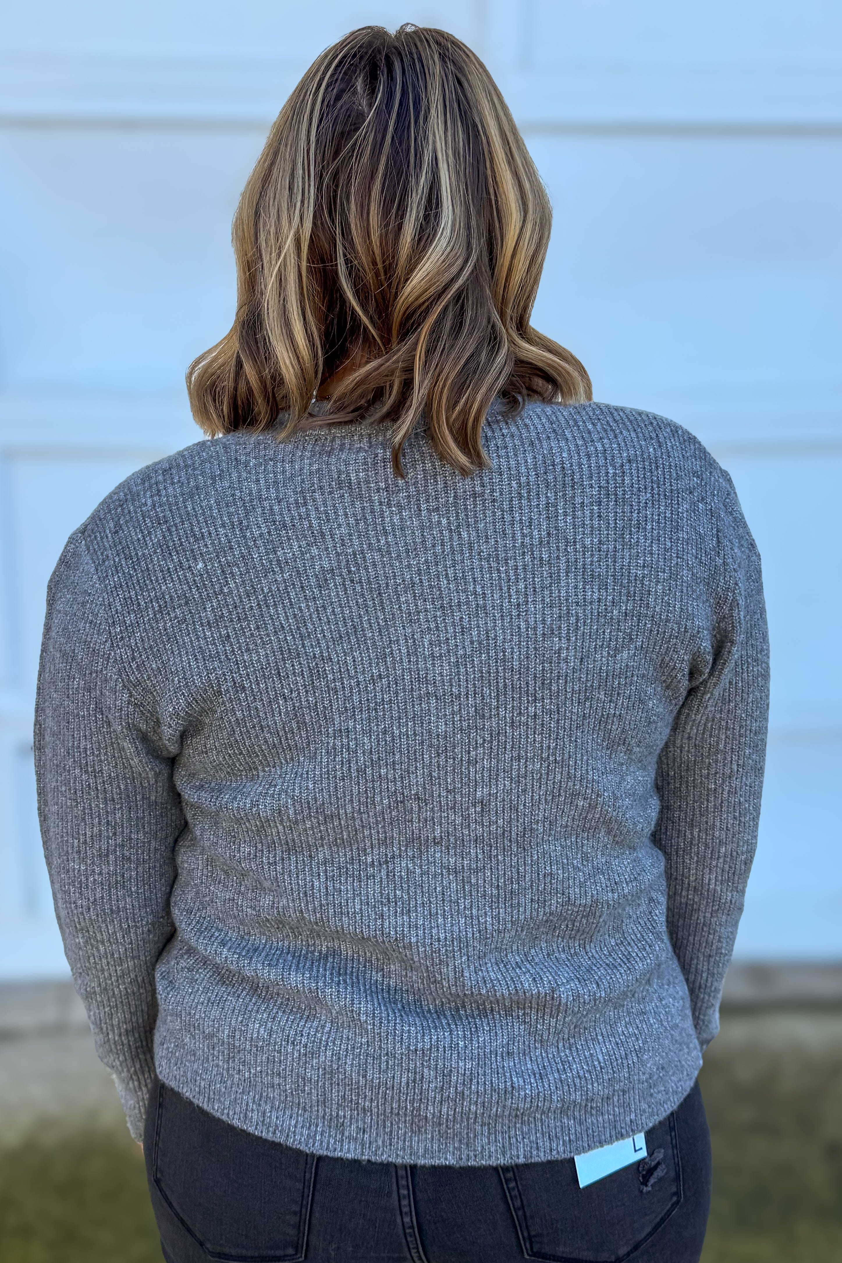 Grey Rhinestone Button Cardigan Back