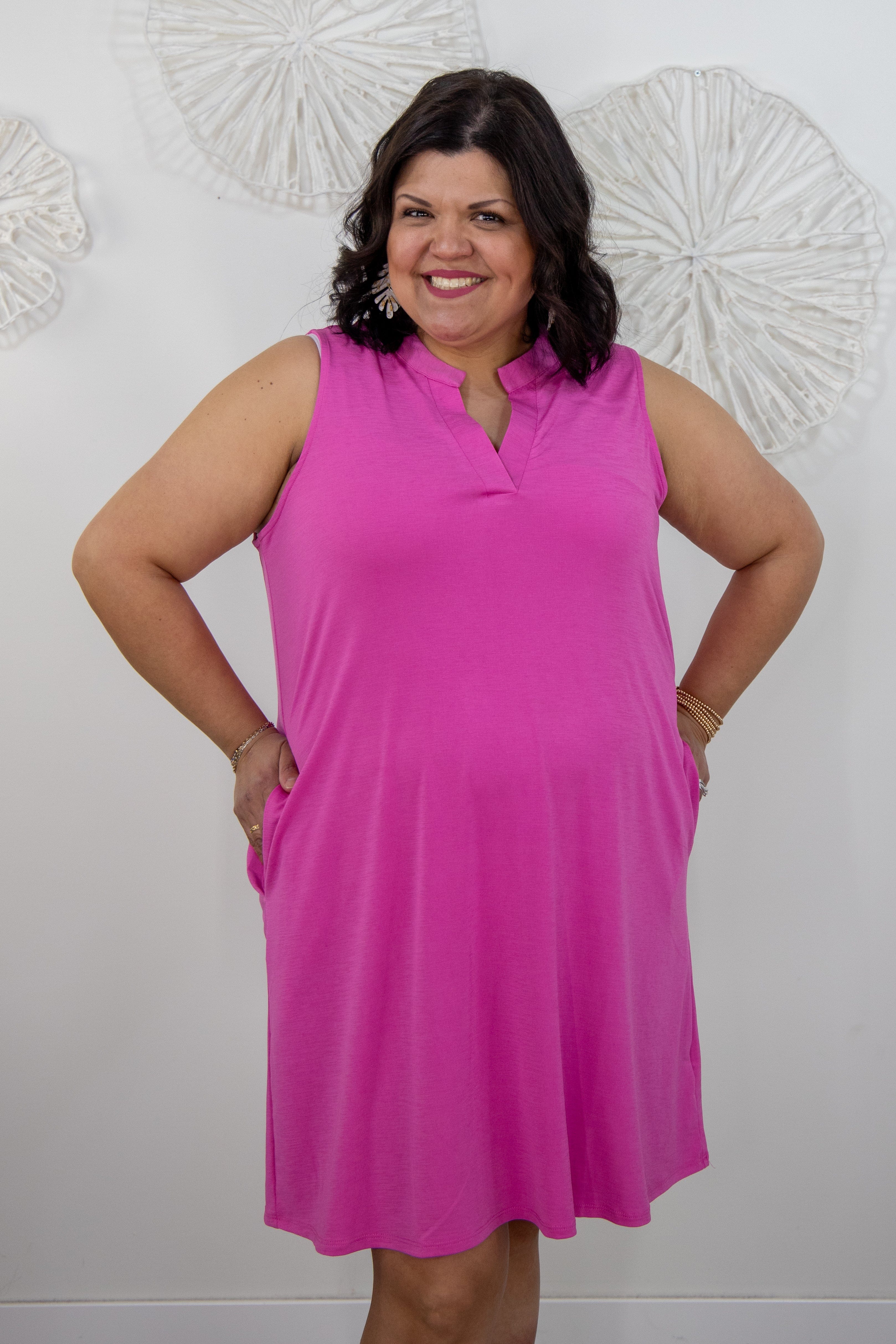 Magenta Sleeveless Dress with Pockets