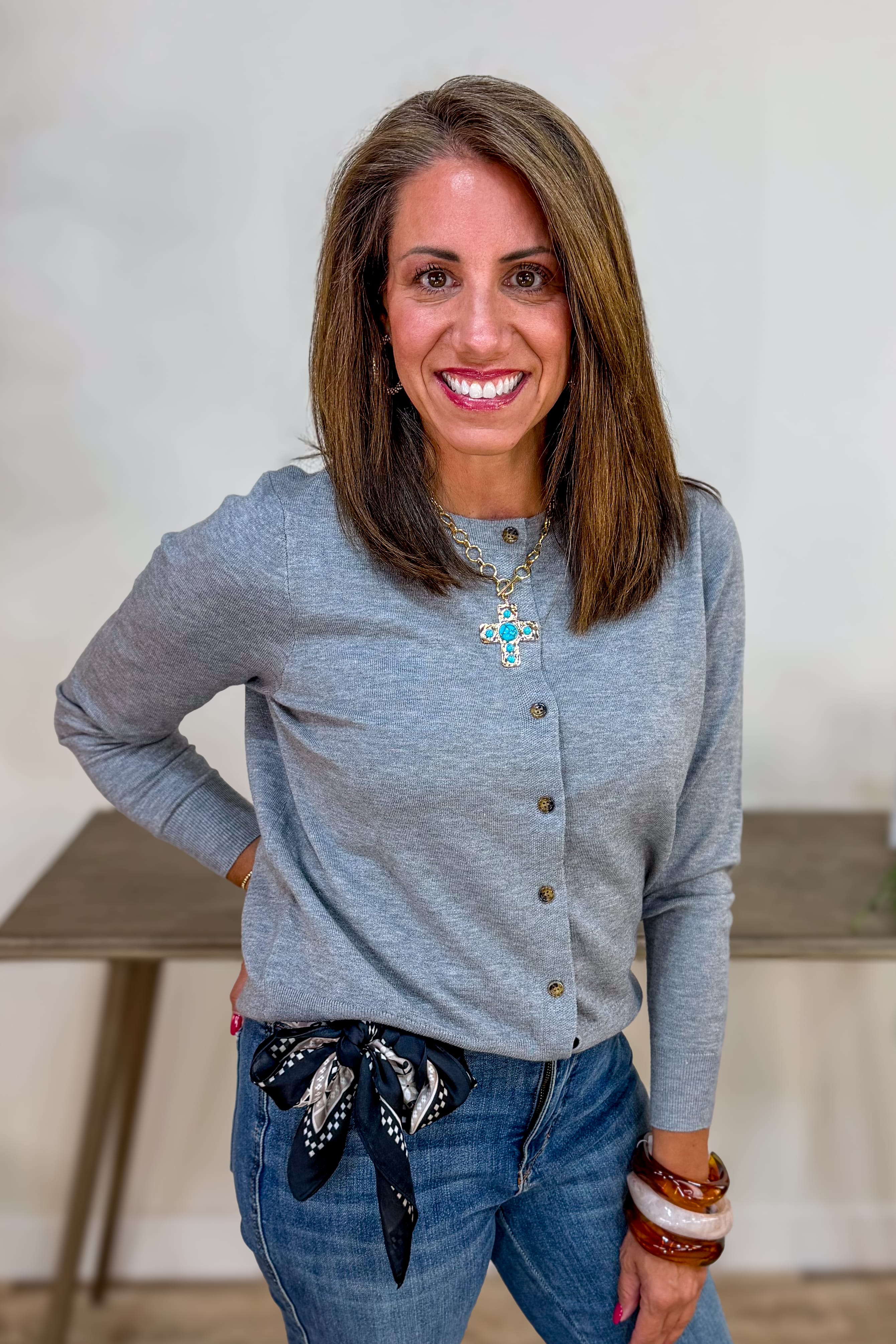 Heather Grey Soft Button Down Cardigan