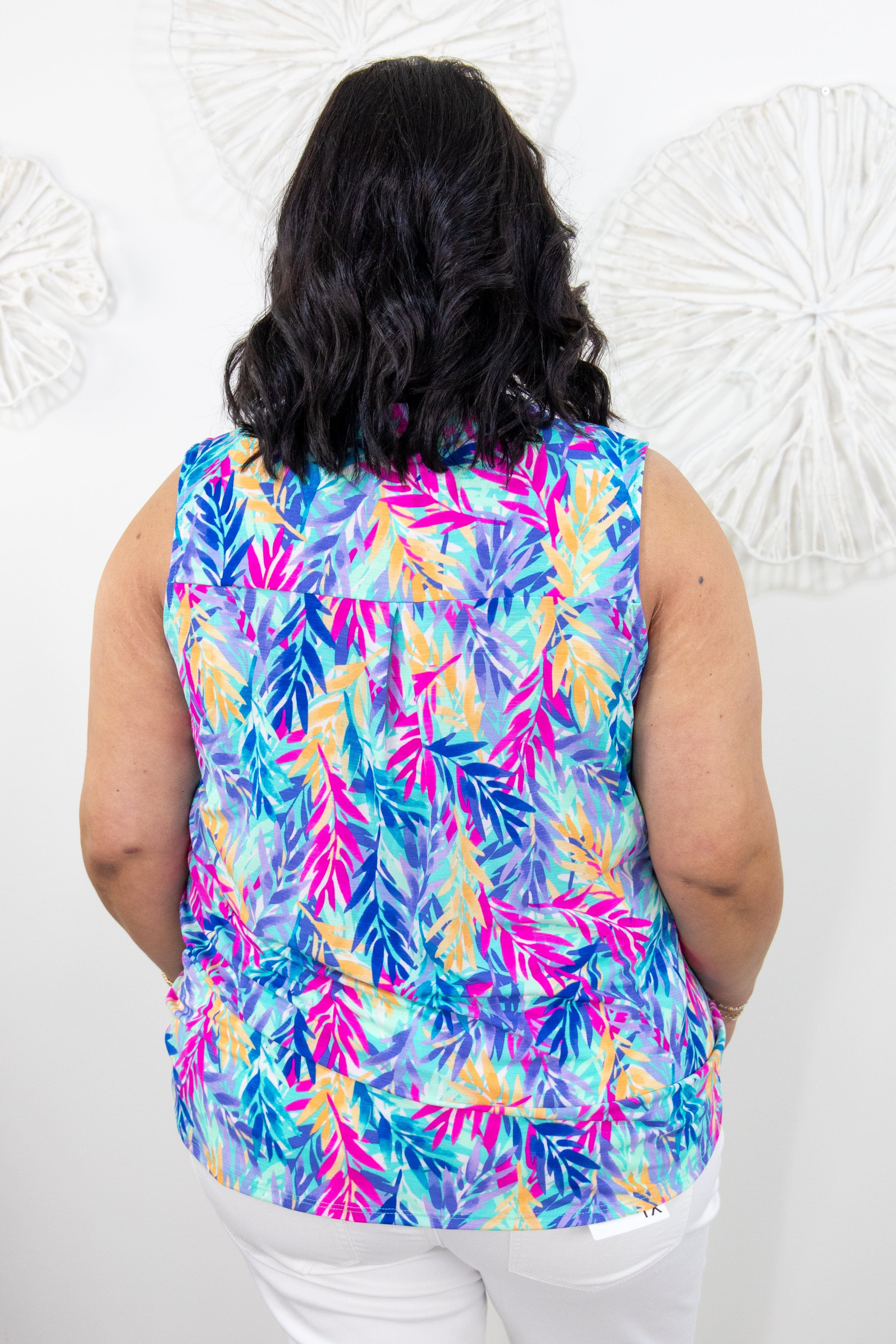 Aqua Multi Palm Lizzy Tank Top Back