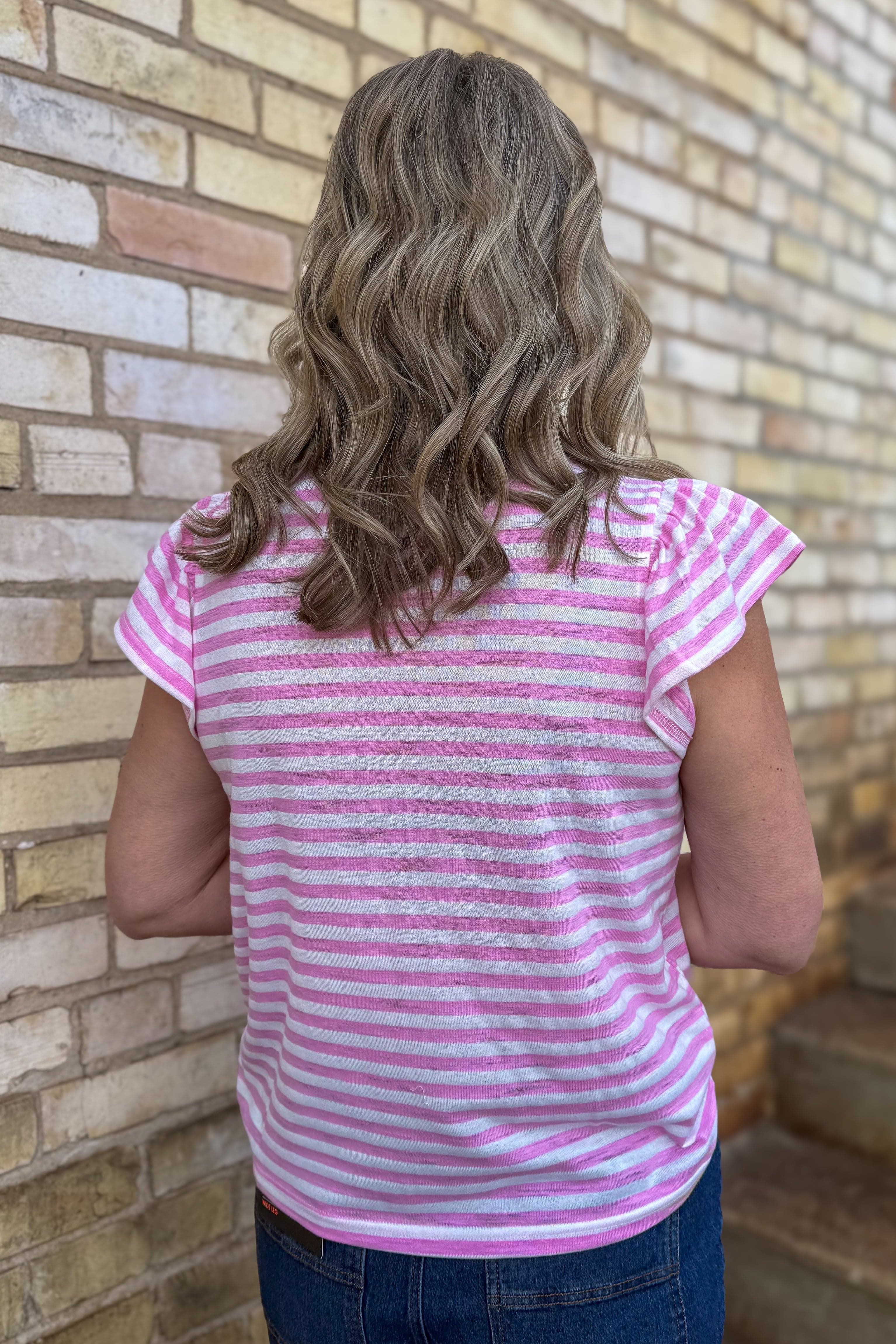 Pink Flutter Sleeve Knit Tee back