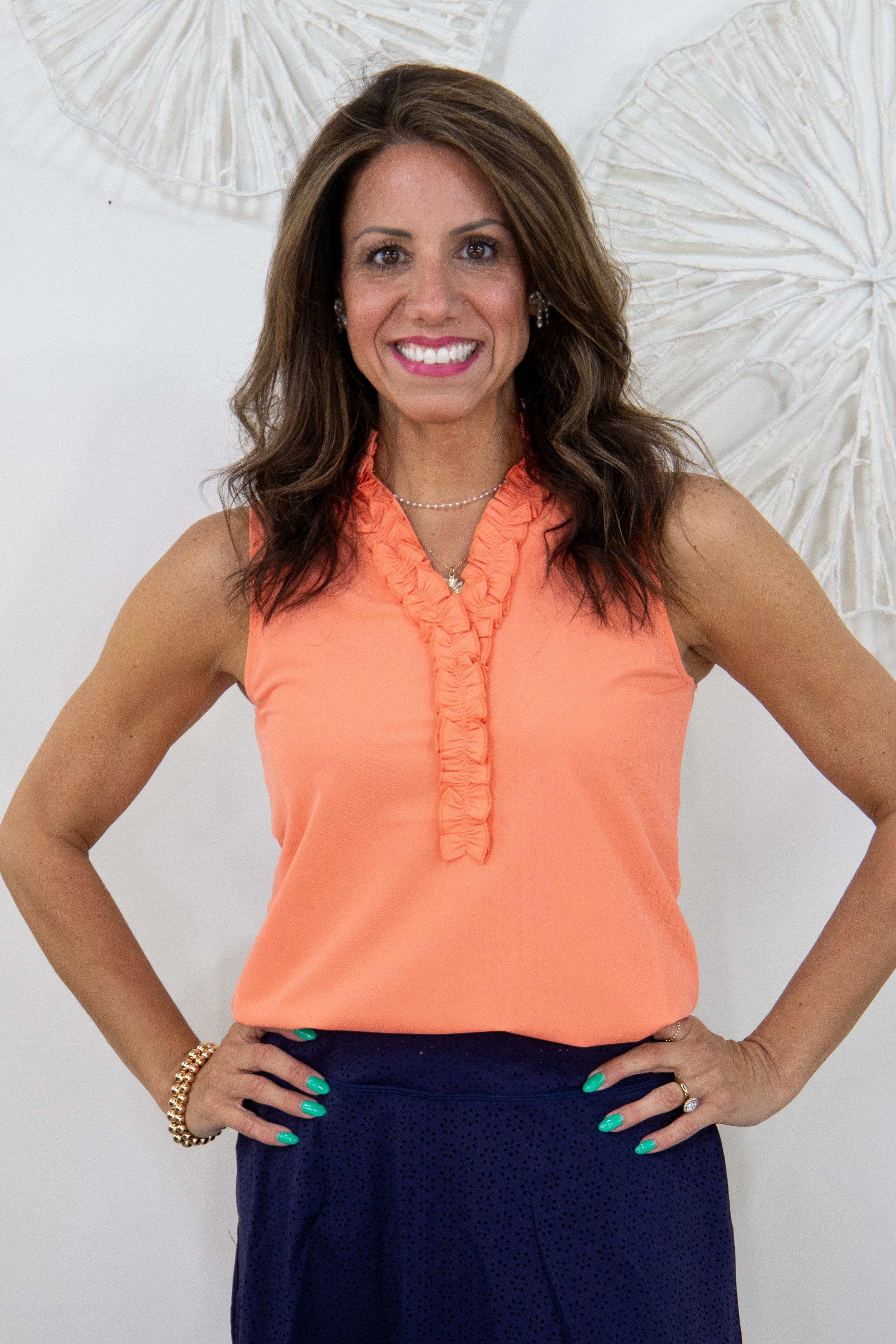 Papaya Sleeveless Ruffle Top