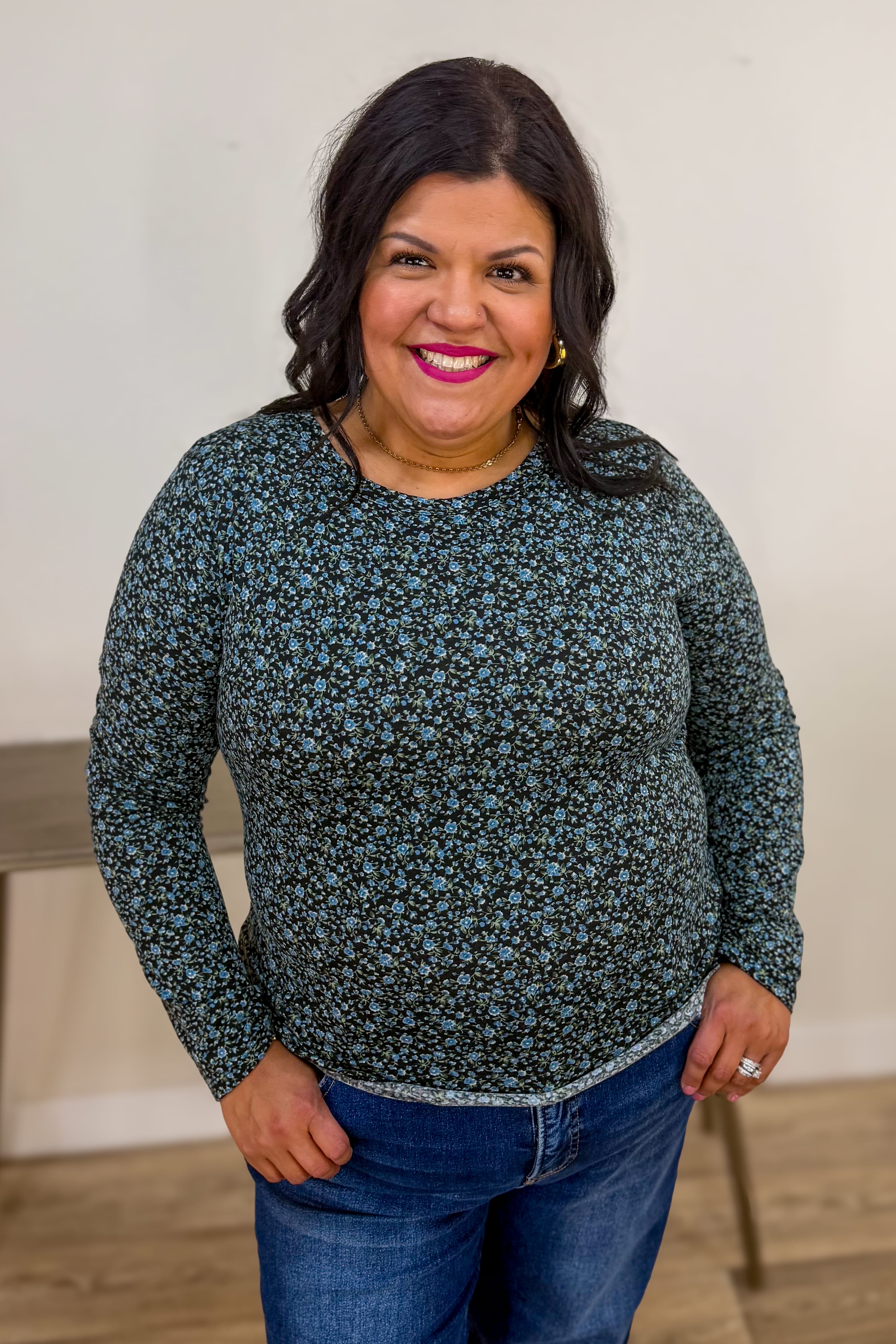 Navy Floral Jersey Top