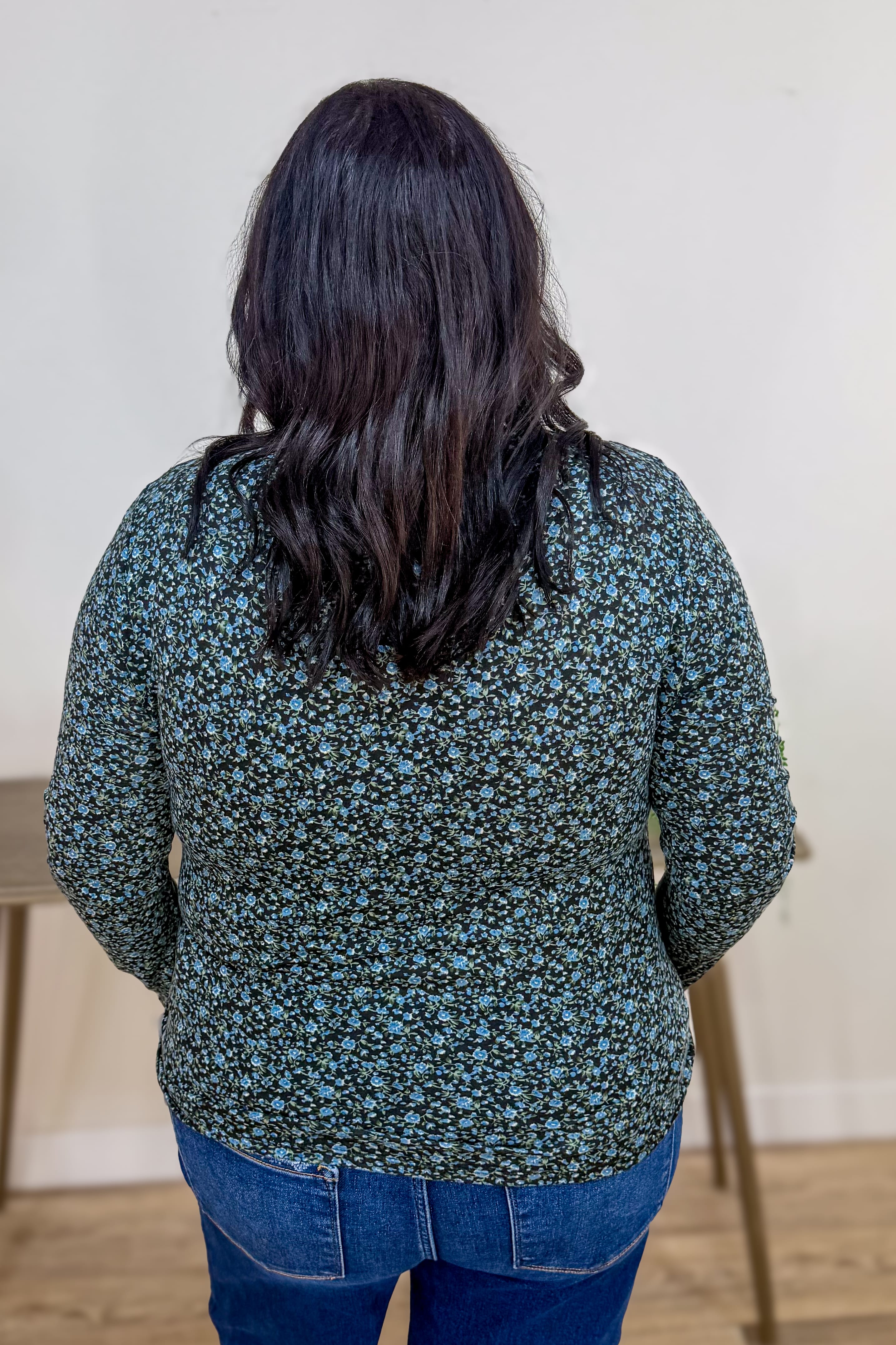 Navy Floral Jersey Top Back