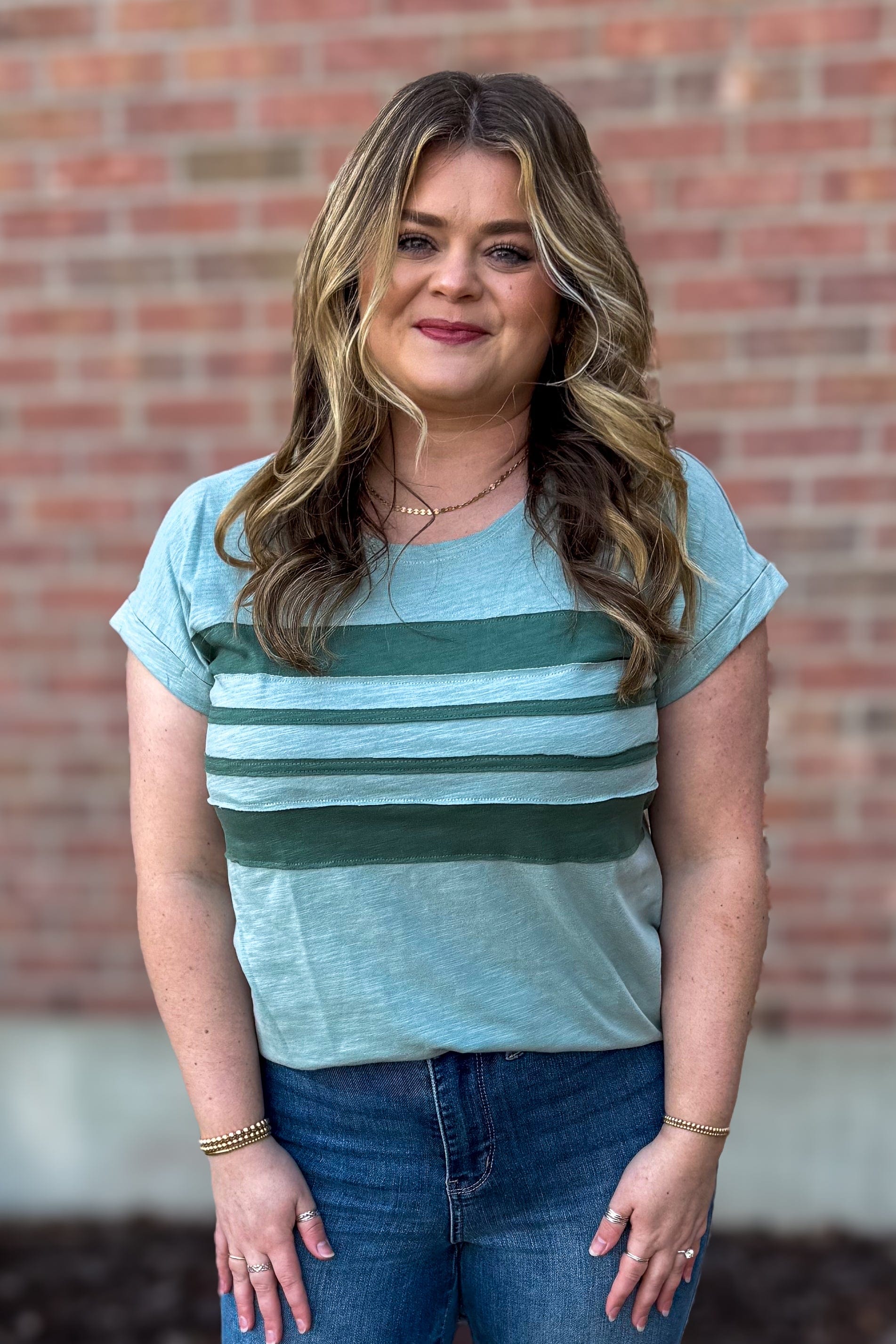 Green Stripe Block Top