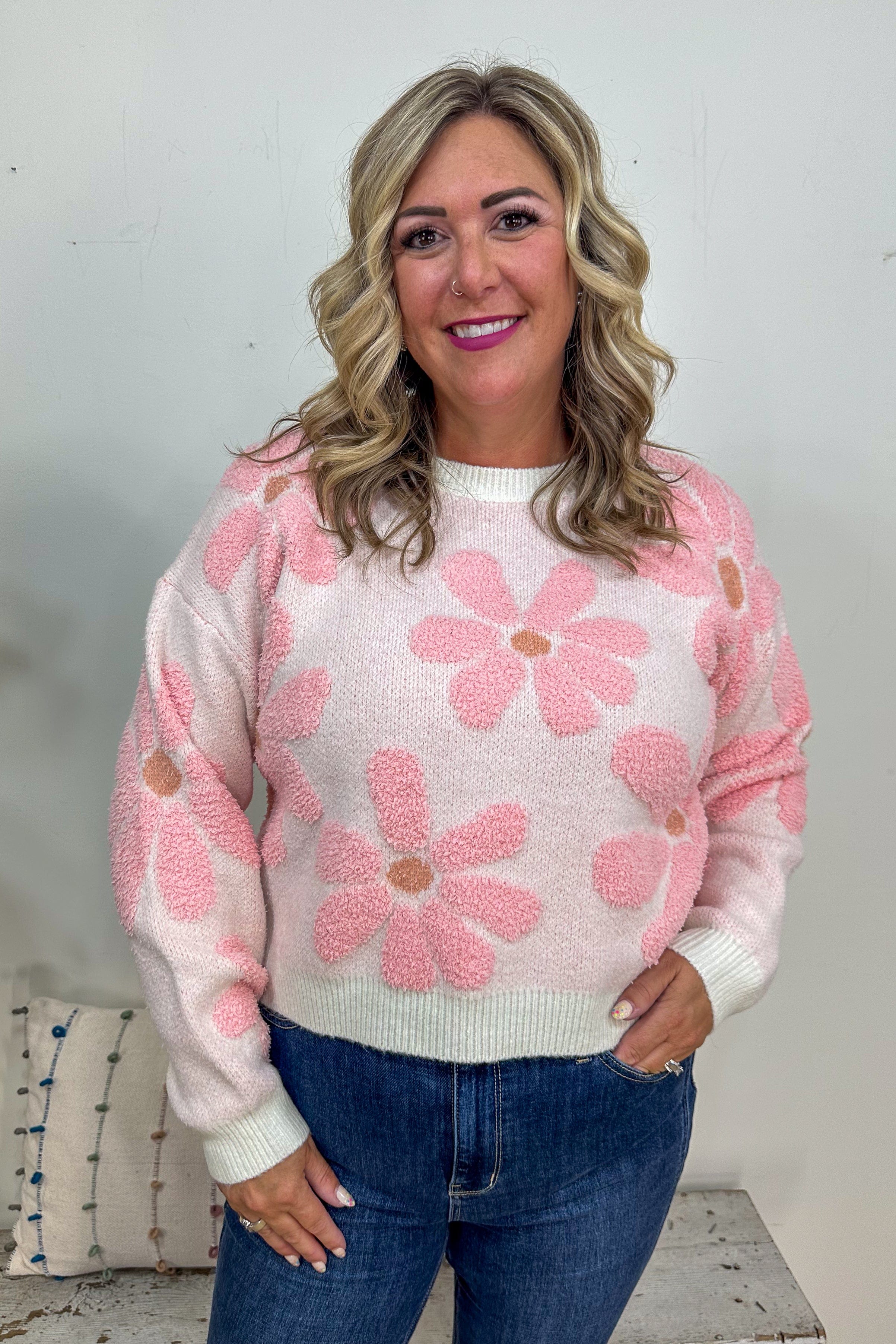 Pink & Ivory Floral Sweater