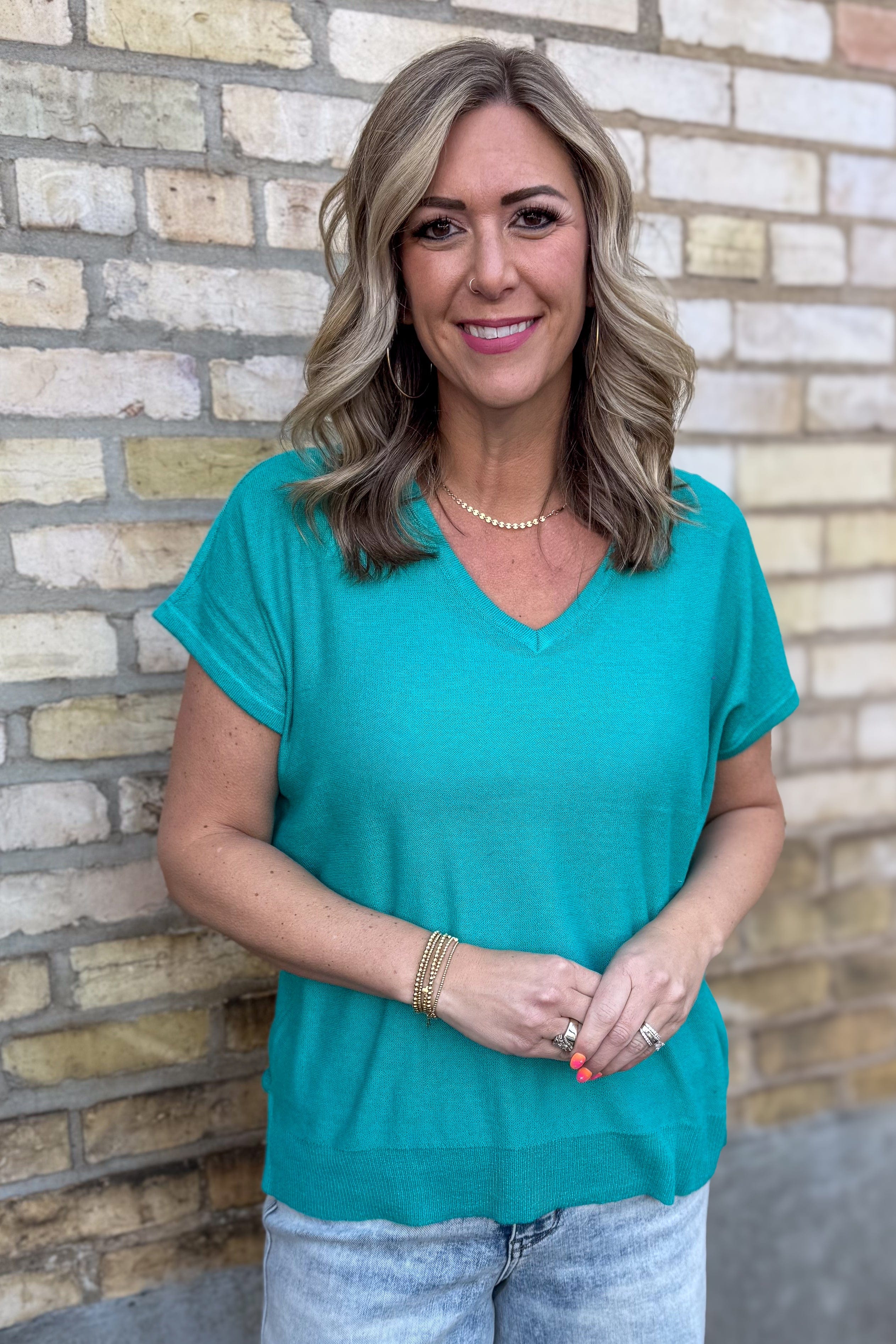 Jade V-Neck Short Sleeve Sweater