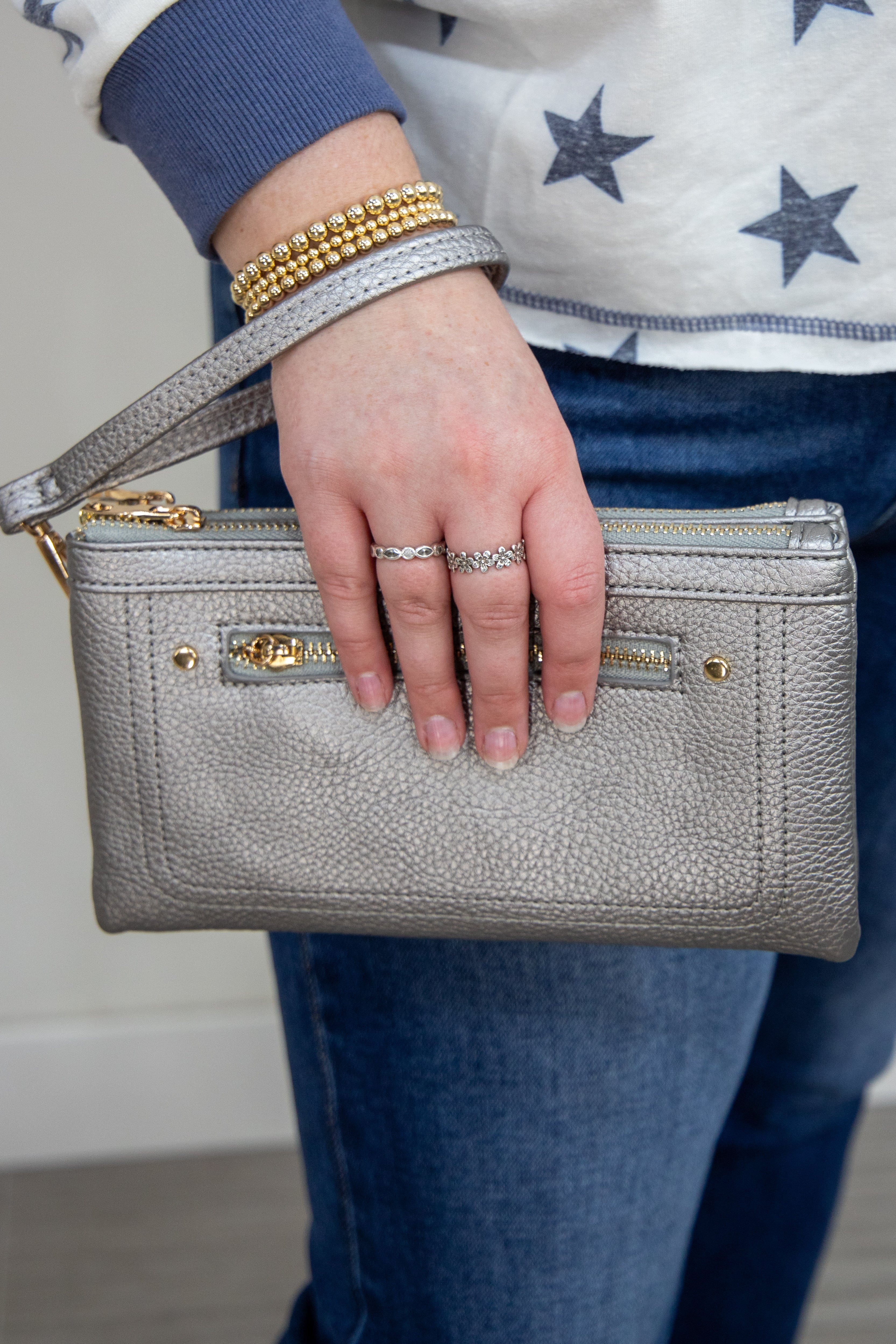 Pewter Wallet Purse with wristlet strap