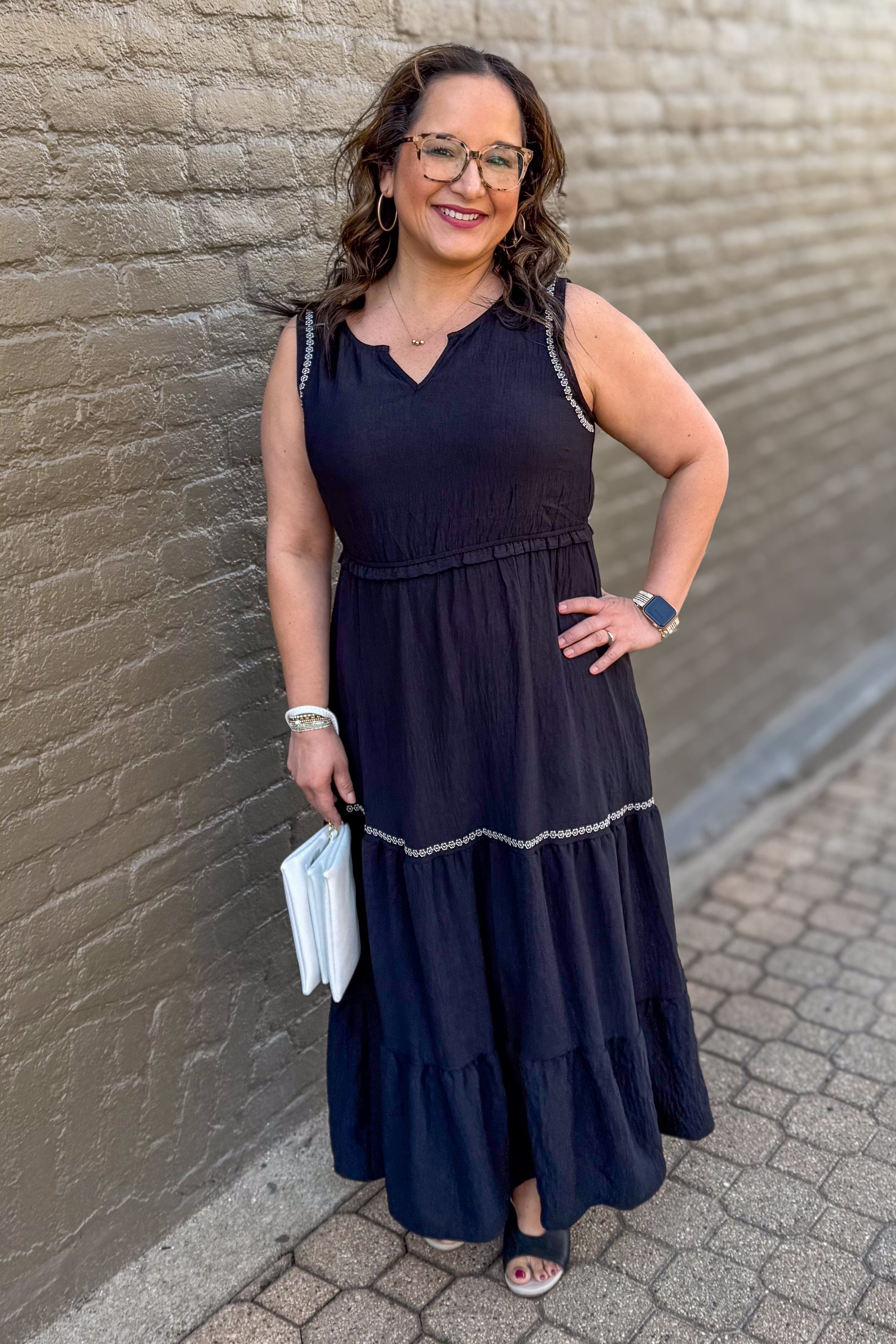 Black Tiered Embroidered Dress