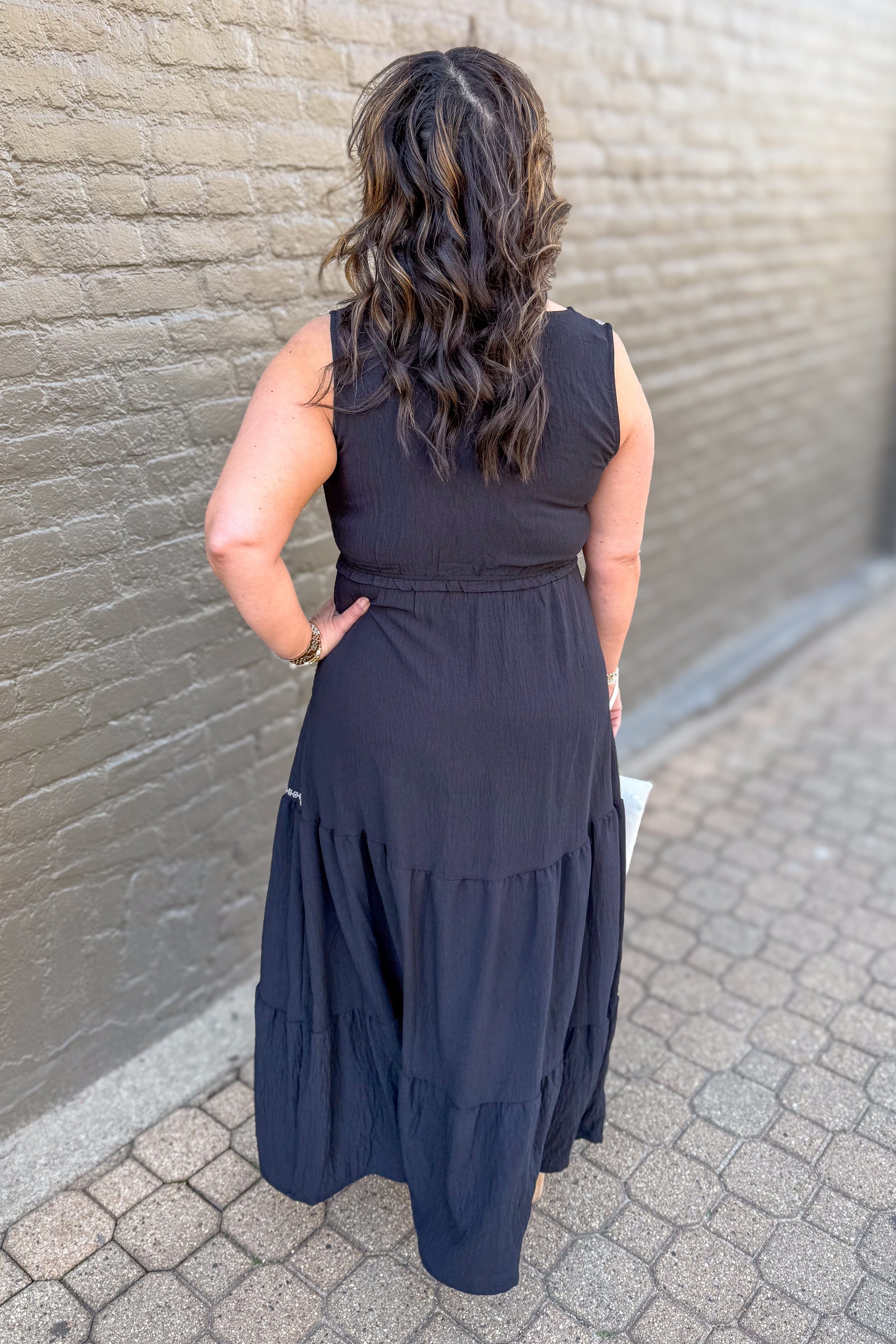 Black Tiered Embroidered Dress back