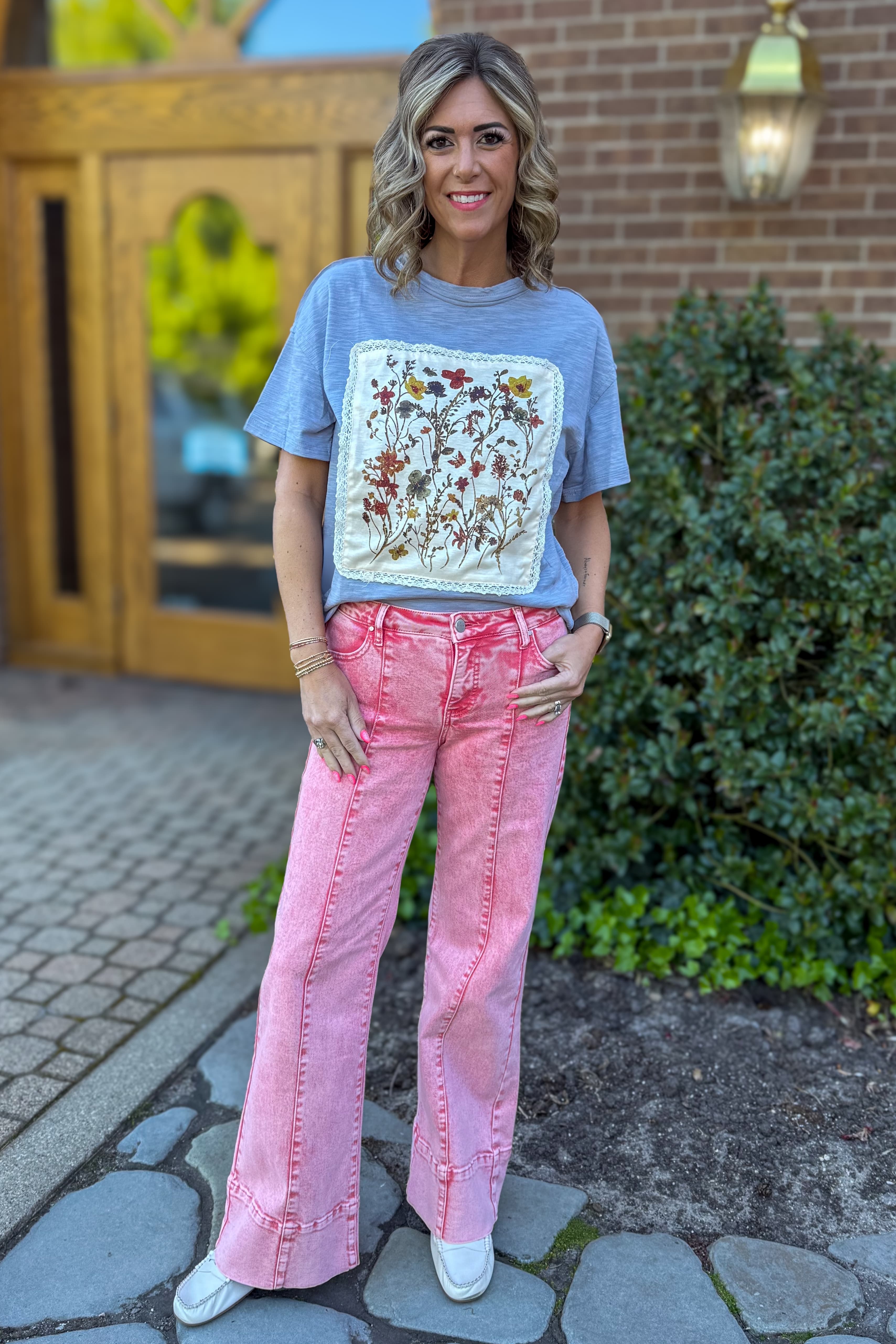 Grey Vintage Floral Patchwork Top Styled