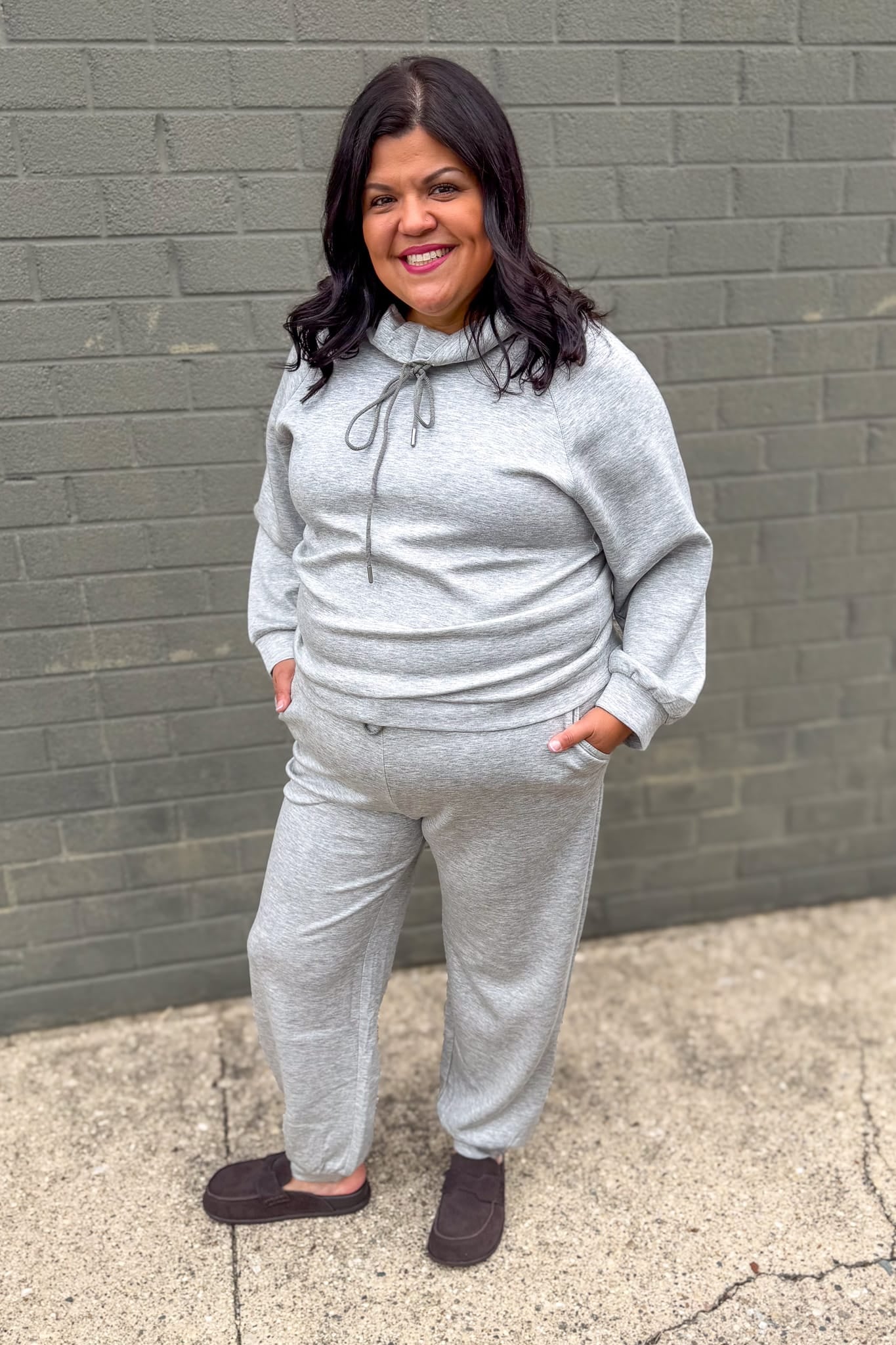 Charcoal Soft Cowl Neck Pullover Styled