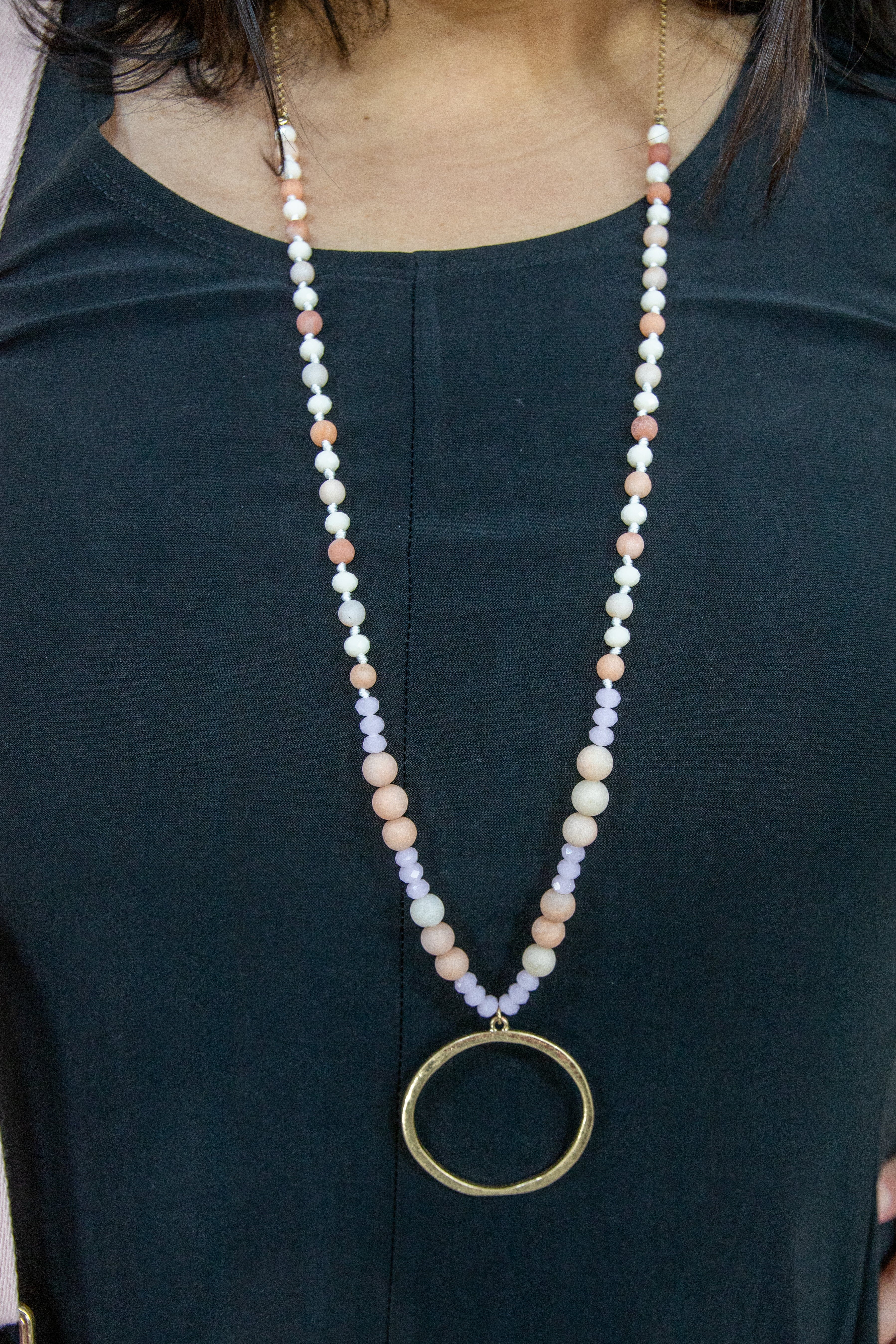 Blush Beaded Stone Pendant Necklace