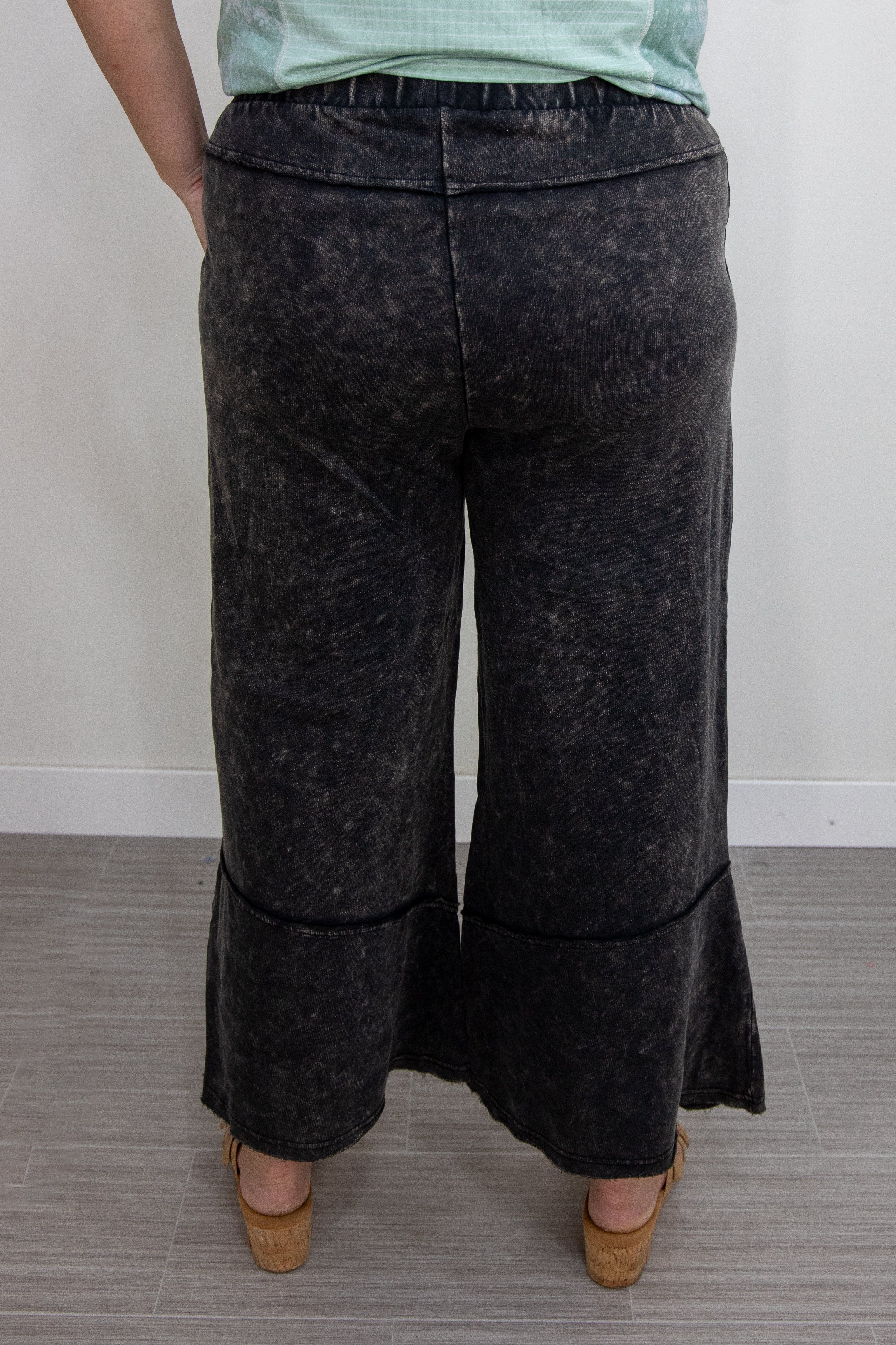 Ash Black Cropped Wide Leg with Stitching Detail back