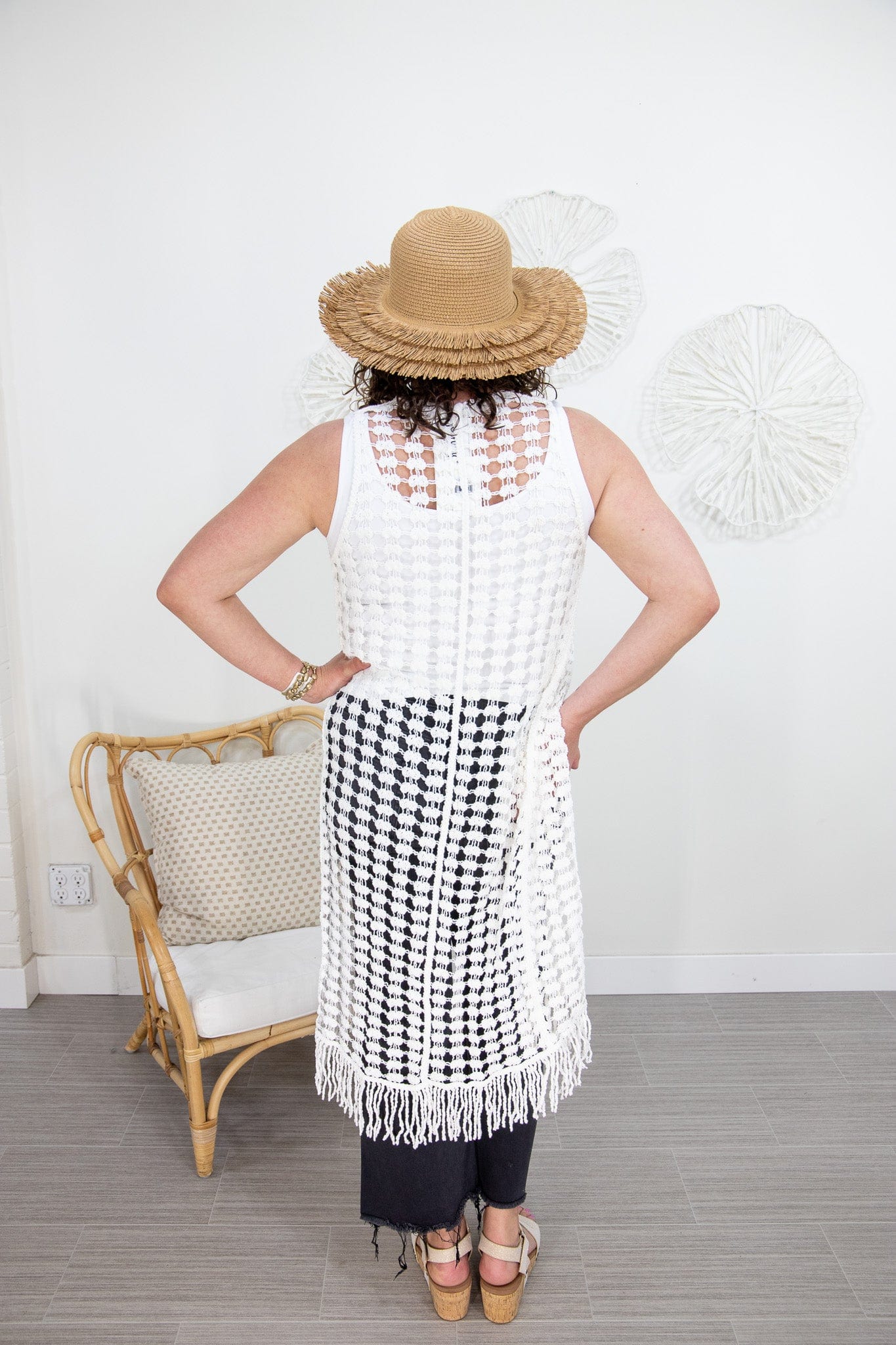 White Knit Button Down Vest