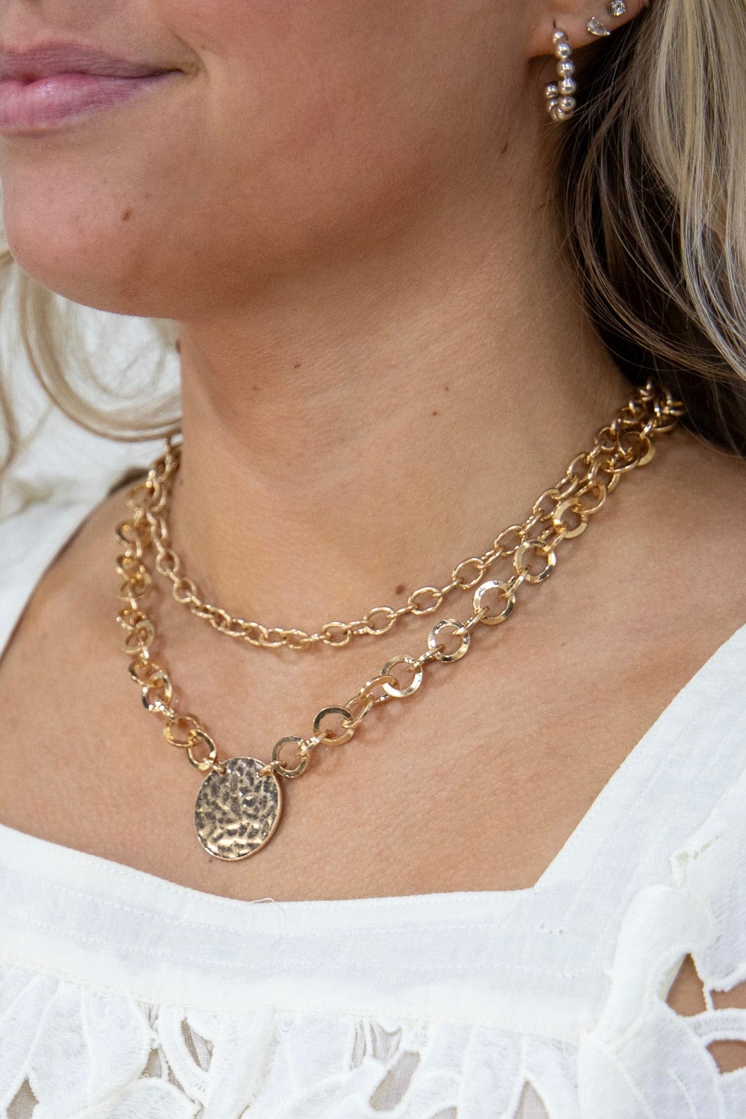 Gold Chain & Disc 2 Piece Necklace Set
