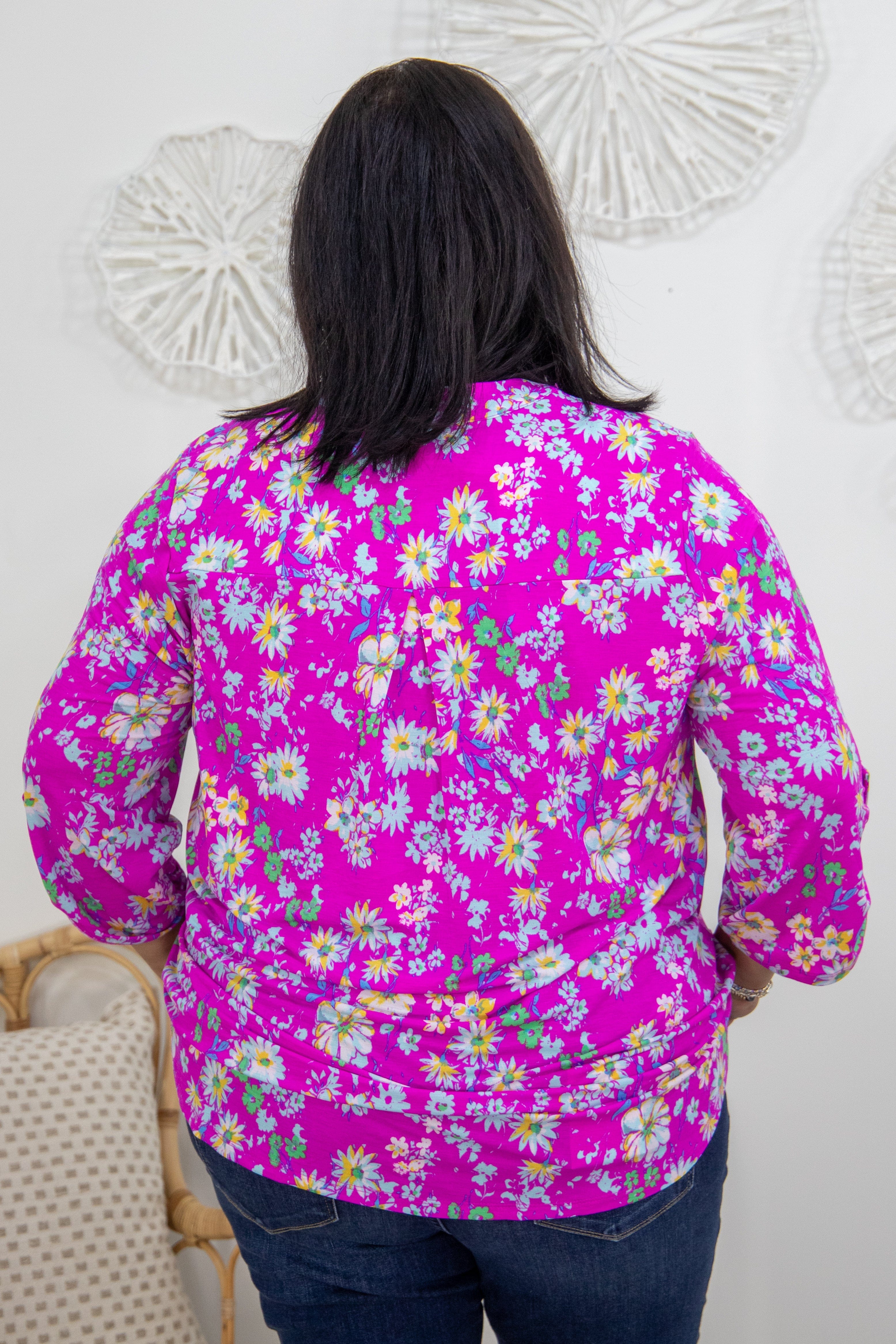 Hot Pink & Light Blue Floral Lizzy Top back