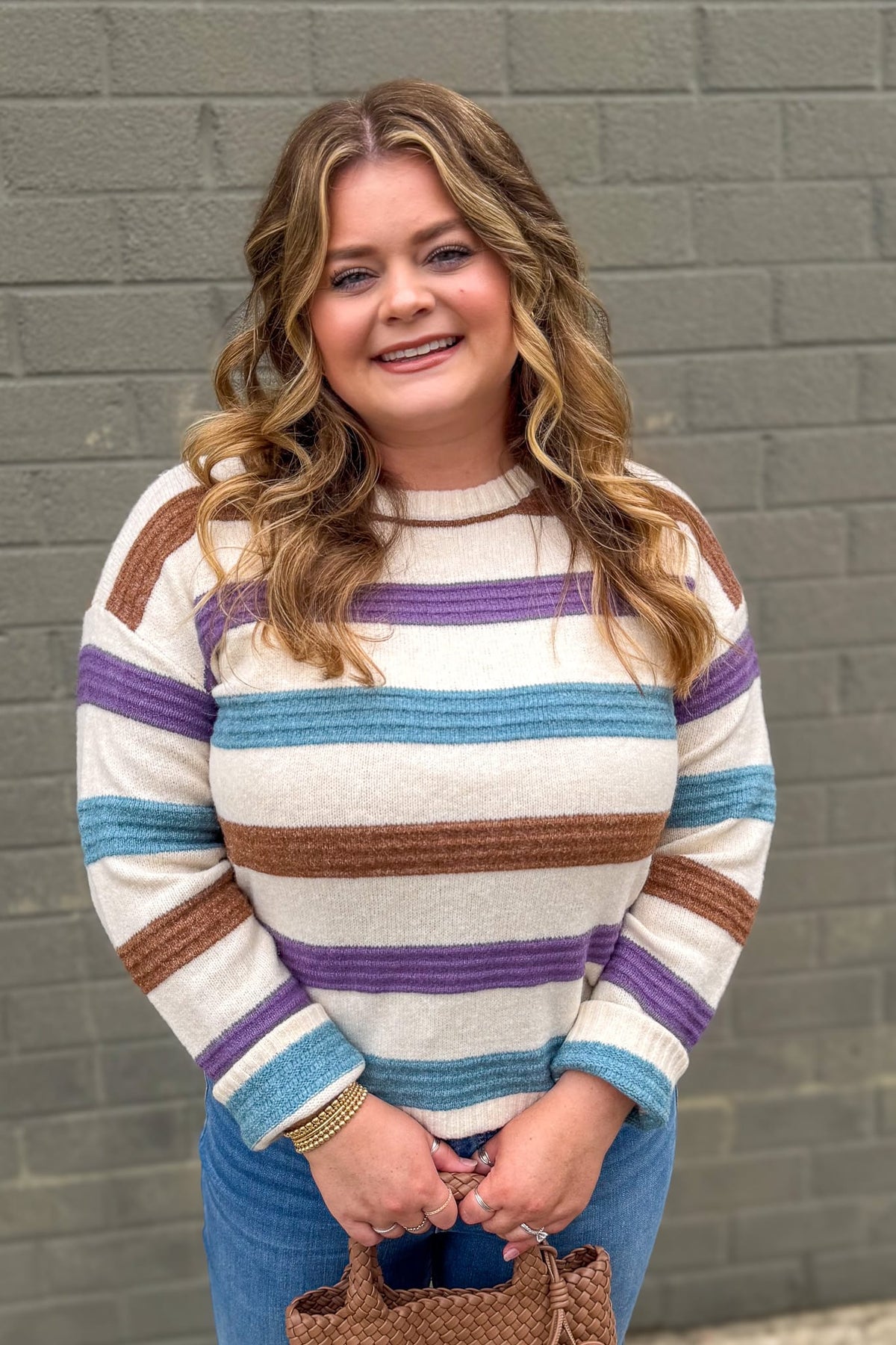Purple & Blue Multi Pintuck Stripe Sweater