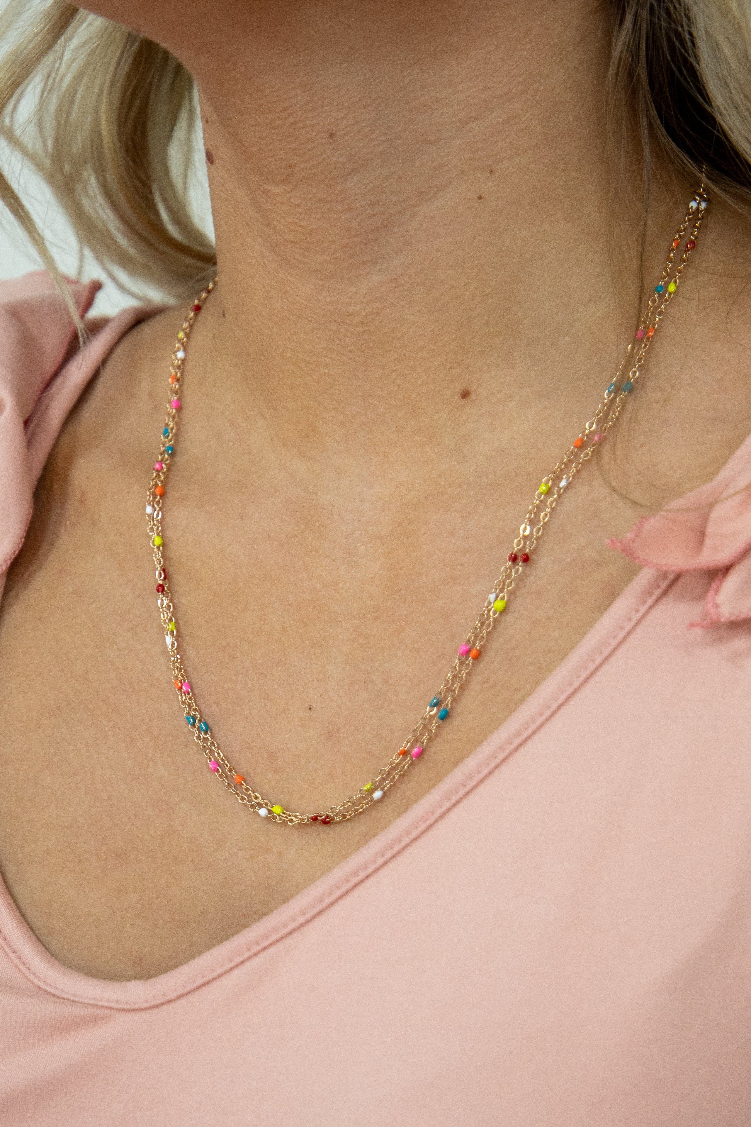 Multicolor Double Chain Necklace
