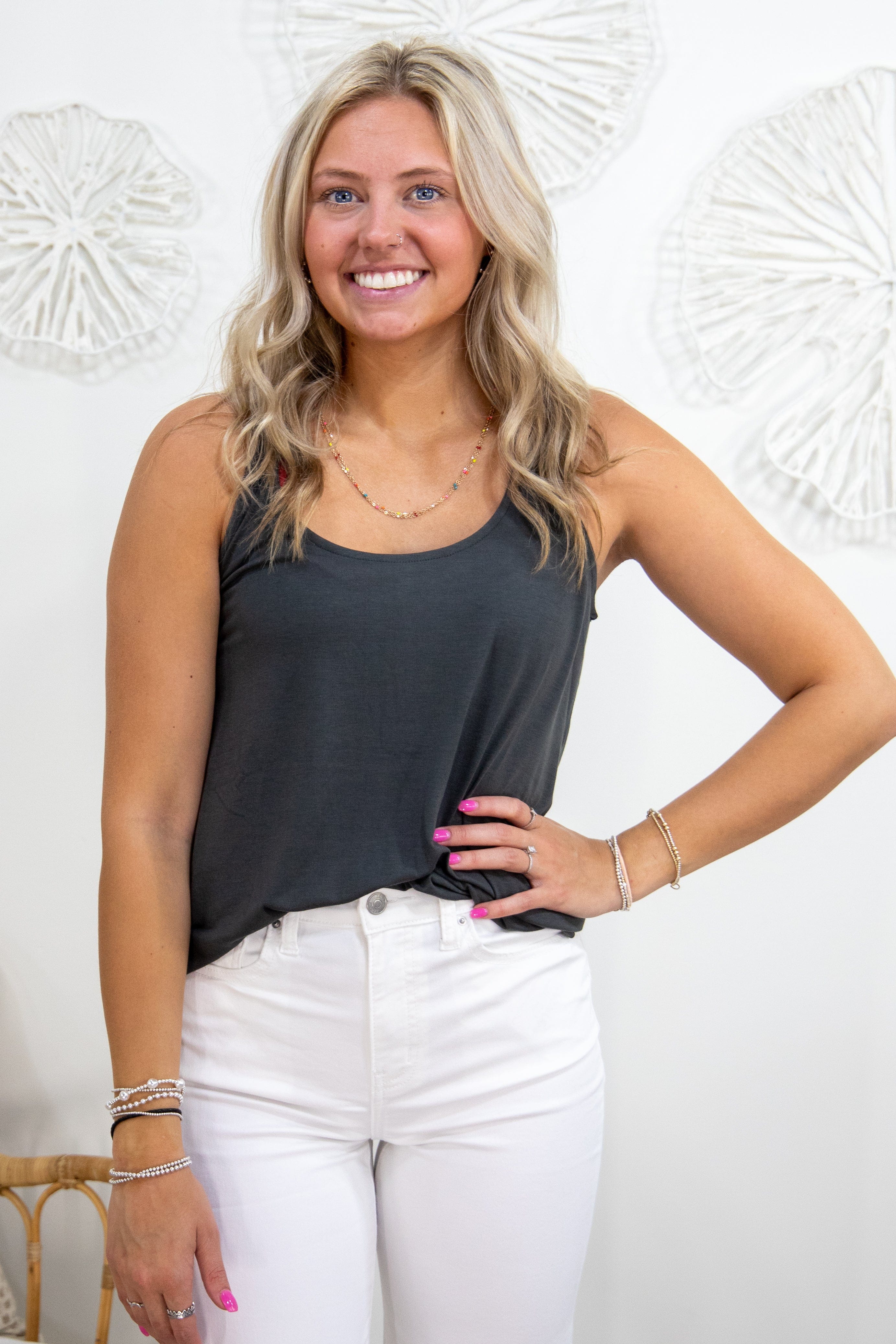 Ash Grey Sleeveless Round Neck Top