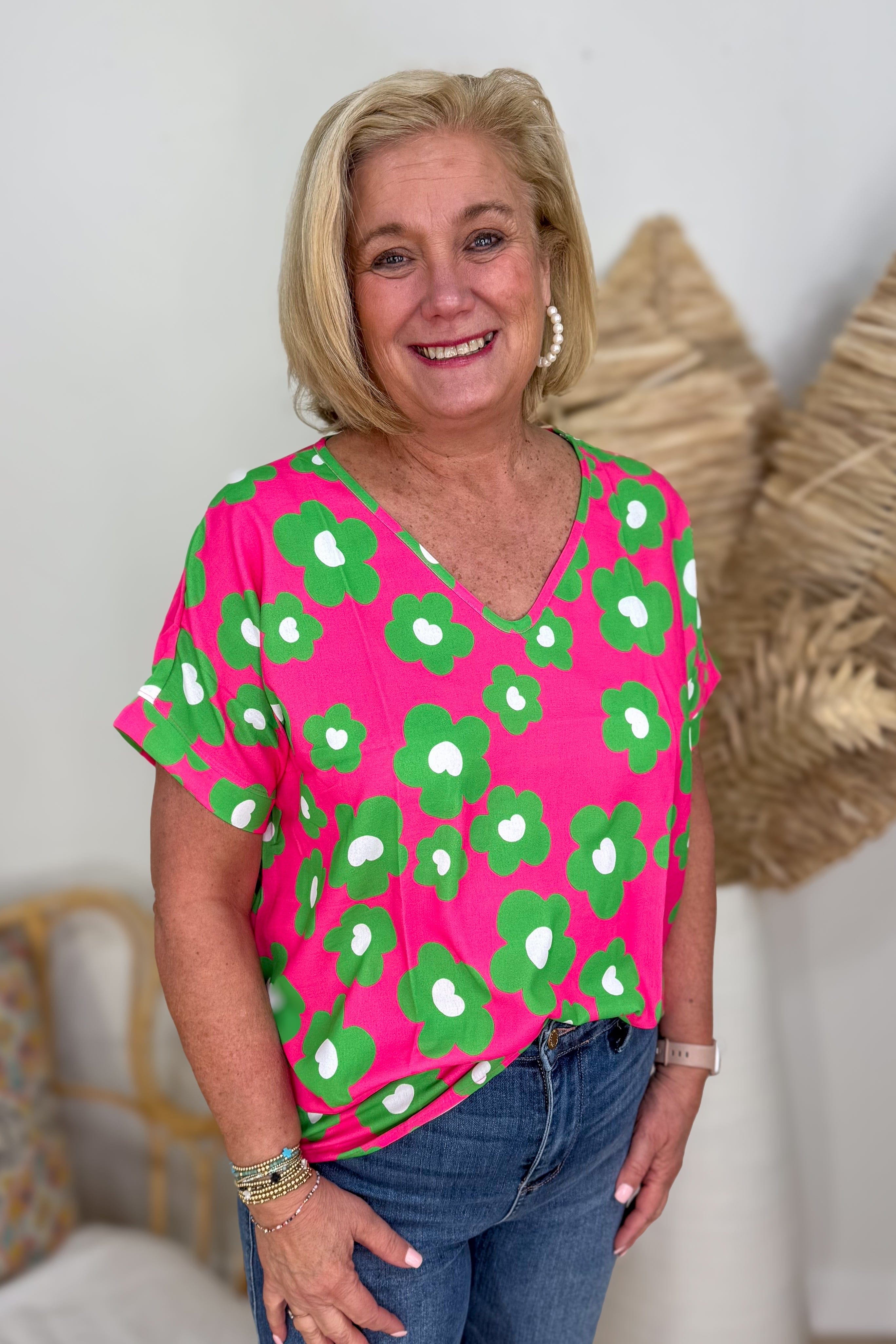 Hot Pink Floral Tunic Top
