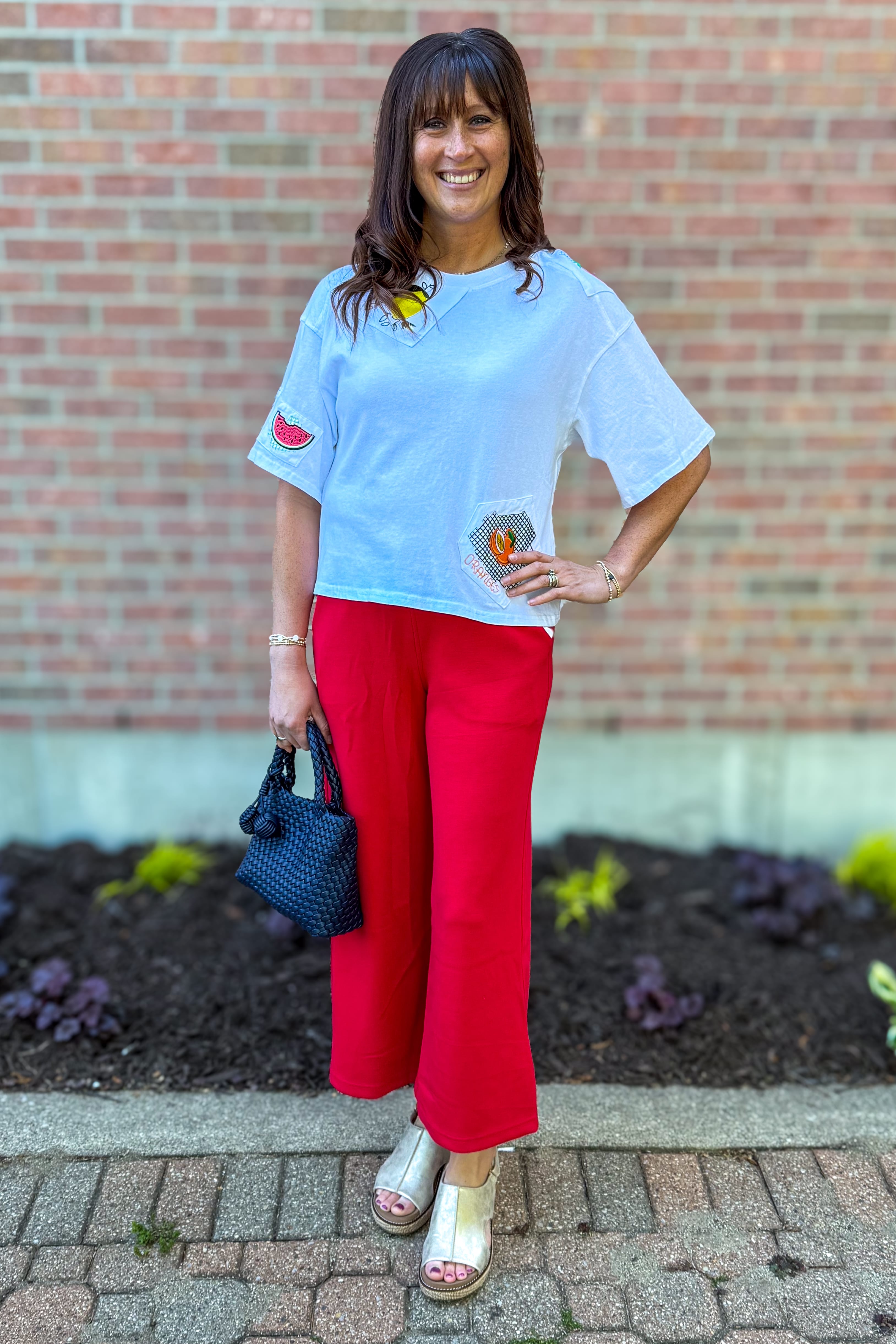 Red Modal Cropped Wide Leg Pant Styled